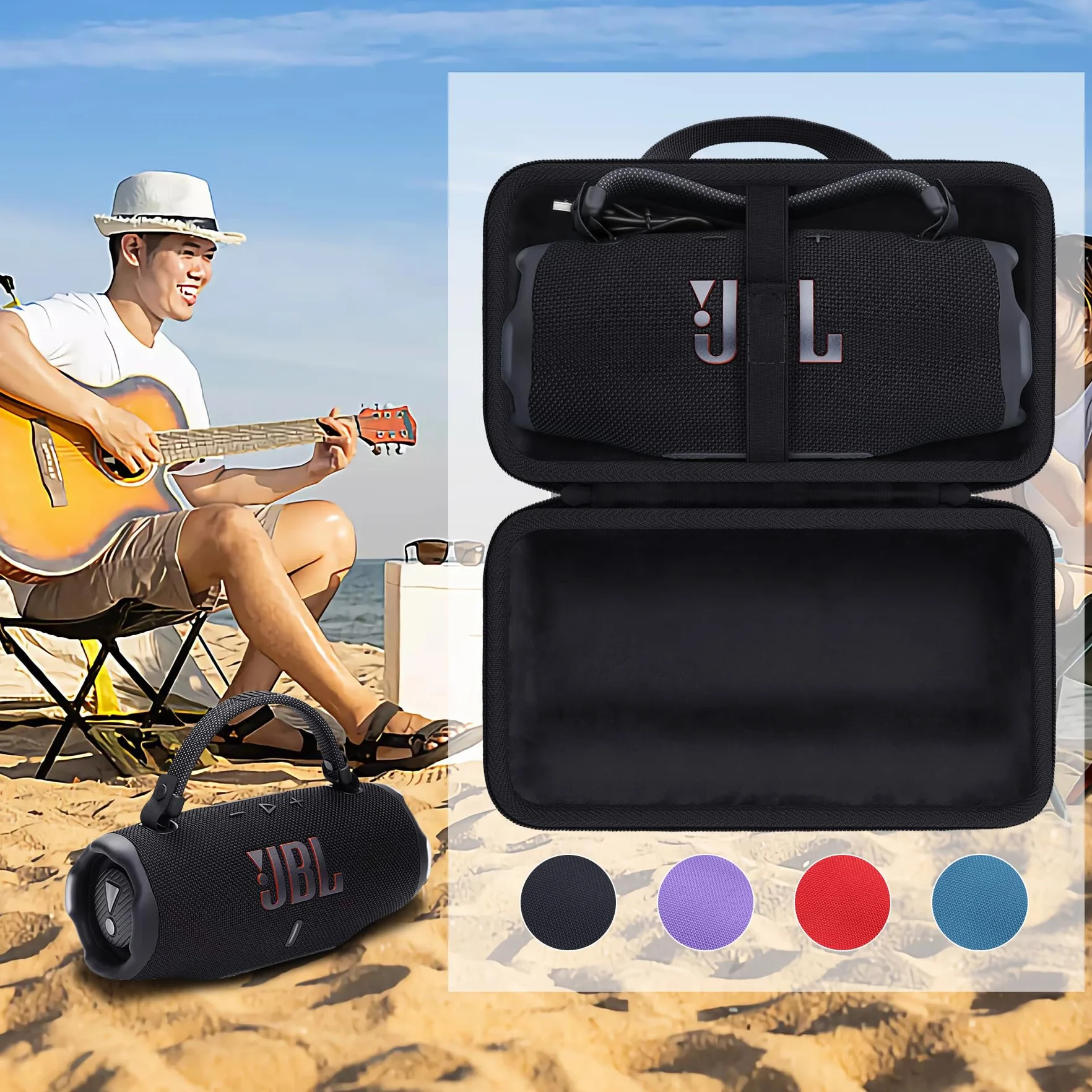 Khanka do ładowania JBL Charge 6/ Charge 5/ Charge 4 Przenośny głośnik Bluetooth Podróżny sztywny futerał transportowy z opaską na ramię, tylko etui, czarny, JBL Charge 6, Minimalistyczny