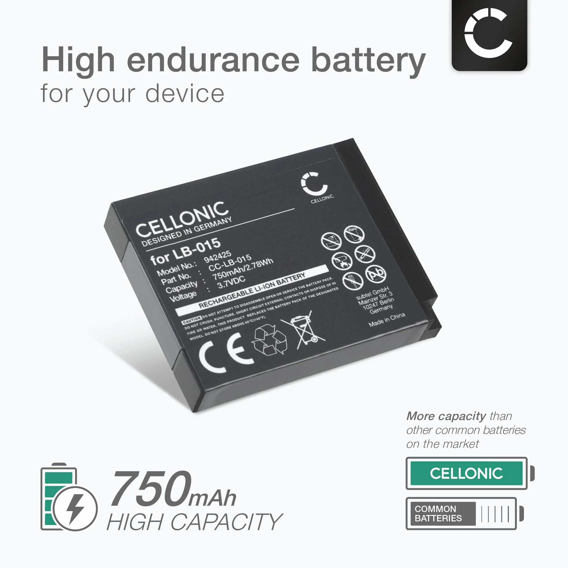 CELLONIC 1 x bateria kompatybilna z Kodak PIXPRO WPZ2, LB-015 | 1 x akumulator (750 mAh-3,7 V-Litowo-jonowy), akumulator kamera