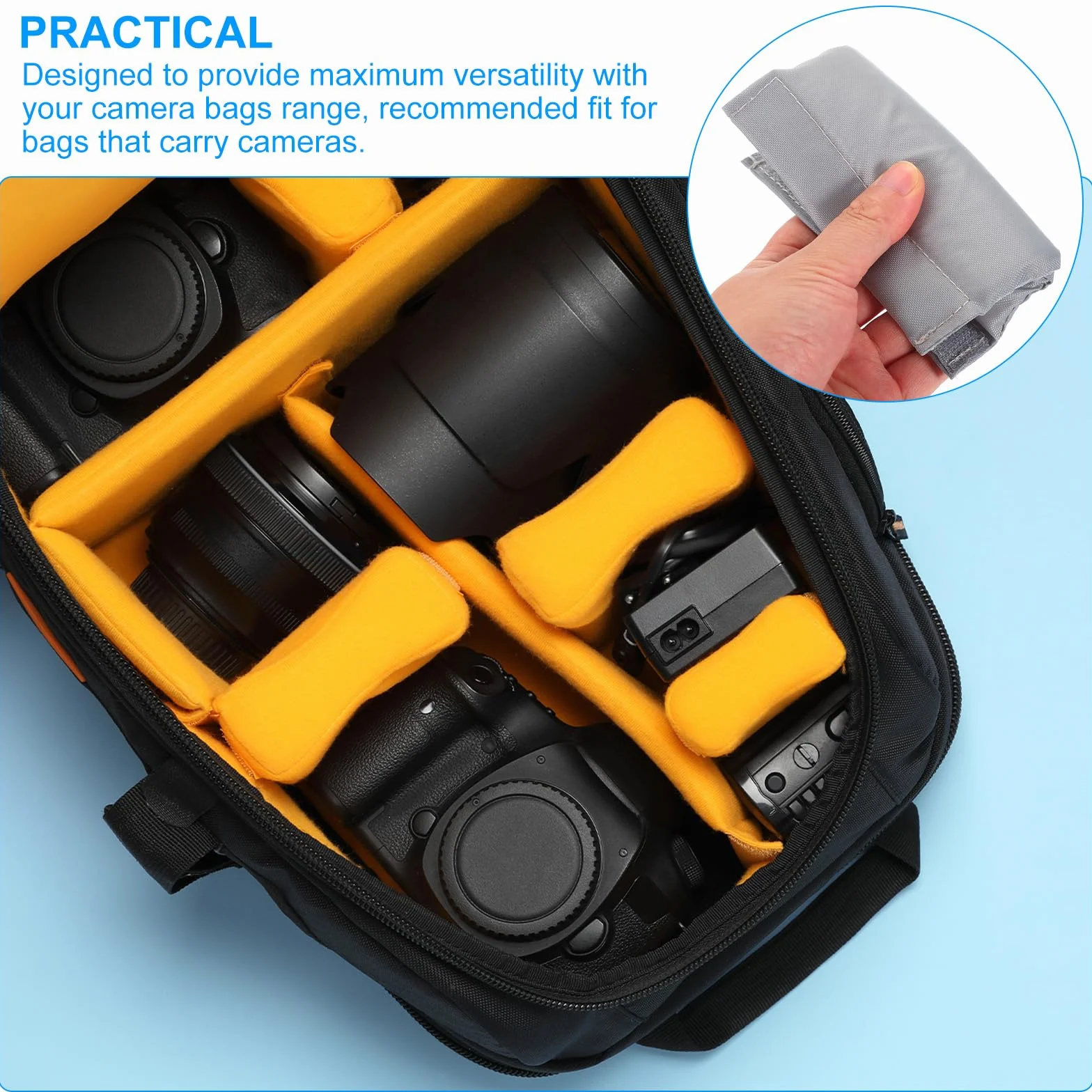 PATIKIL Przegroda torby na aparat, 3 szt. 12 cm x 9 cm x 0,8 cm, odporne na wstrząsy wkładki do torby na aparat, podkładka separacyjna, soczewka ochronna do aparatu Nikon, DSLR, organizer, uniwersalna