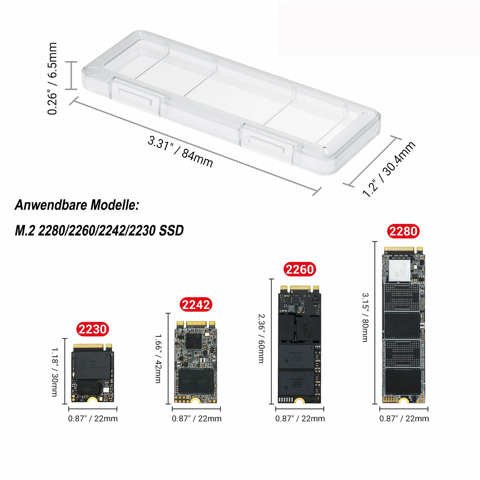 4 szt. M.2 2280 SSD przezroczysty plastikowy dysk twardy do Samsung/Kingston/WD/Silicon, M.2 NVME / AHCI 2280 SSD pudełko do przechowywania