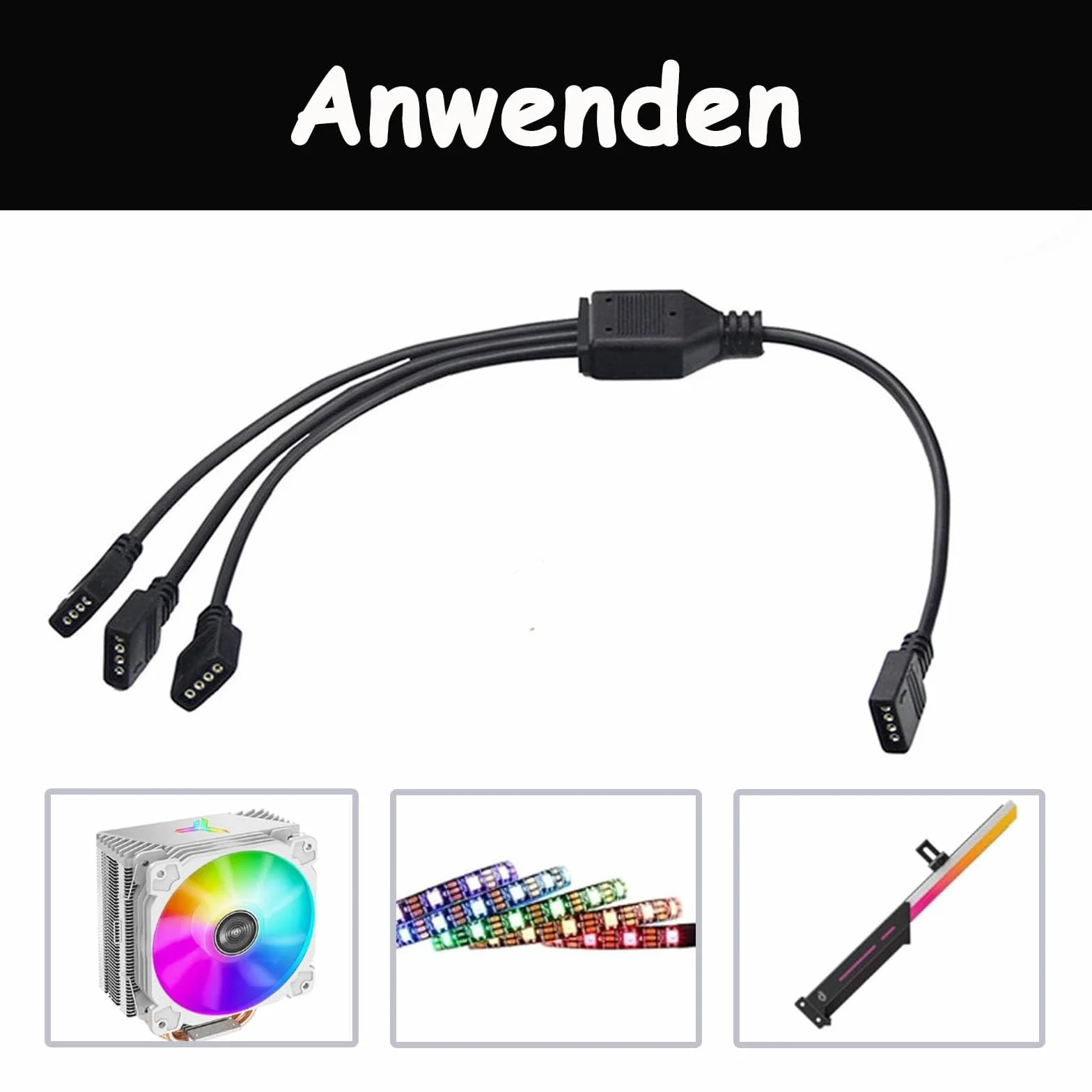 ARGB kabel rozgałęźny 4-pinowy 12 V koncentrator wentylatora RGB do obudowy i chłodnicy CPU czarny (1 gniazdo na 3 wtyczki)