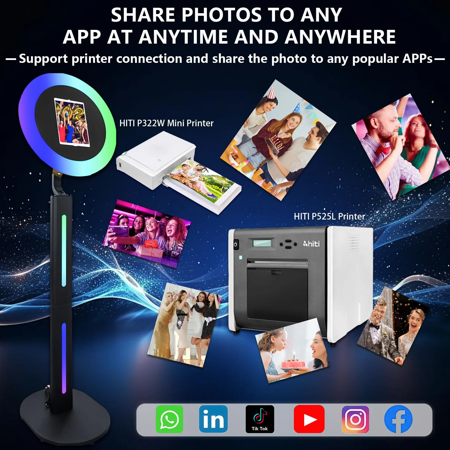 Przenośna fotobudka kompatybilna z iPadem 25.9 cm 27.7 cm 27.9 cm 32.8 cm 32.8 cm 33'' urządzenie do selfie z pierścieniem LED RGB i etui lotnicze na wydarzenia, wynajem weselny (czarna, fotobudka do