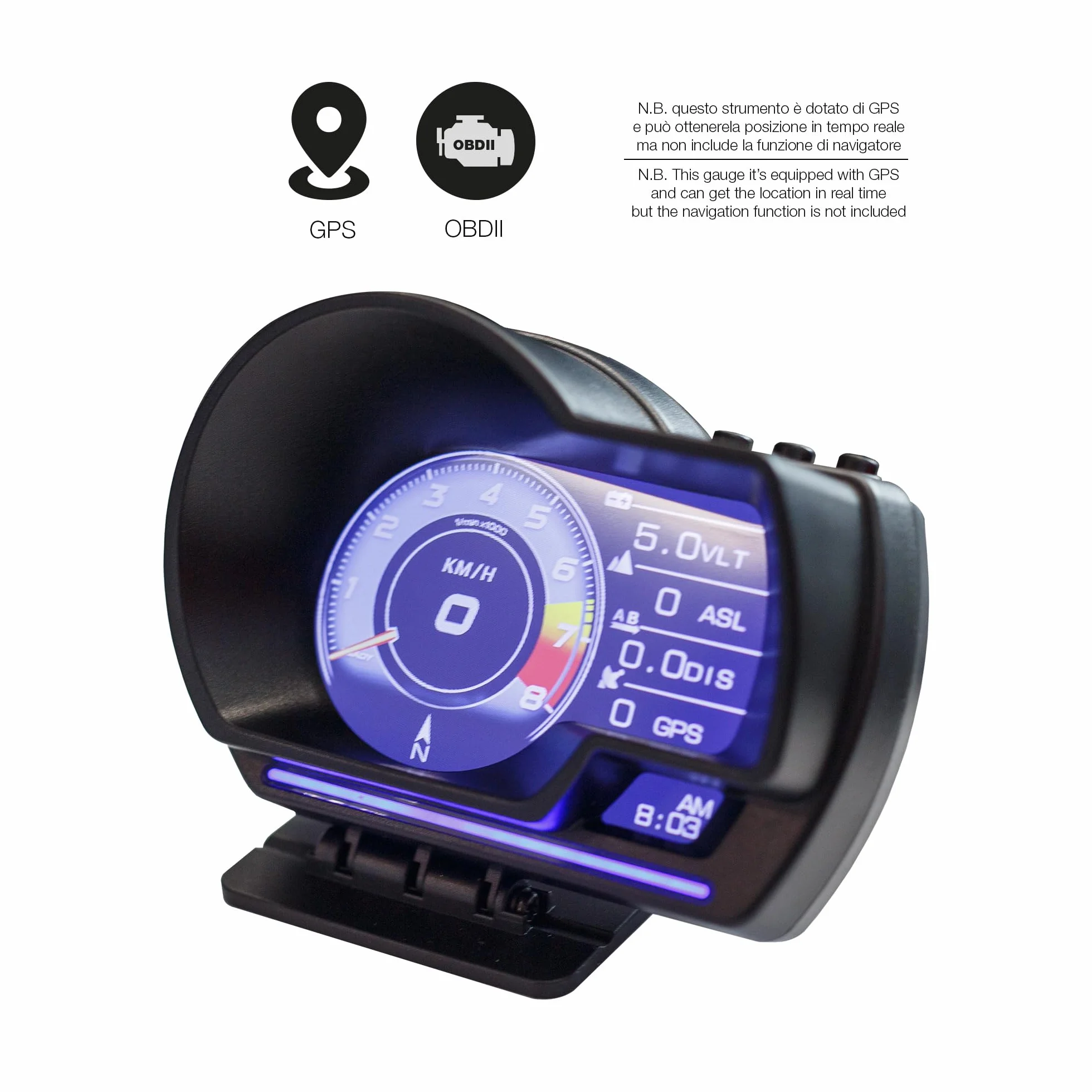 Simoni Racing HUD6 – cyfrowy wyświetlacz Head-Up OBDII i GPS, wielofunkcyjny wyświetlacz do samochodów, 7 interfejsów, prędkość, wysokość, odległość, uchwyt na deskę rozdzielczą i przednią szybę
