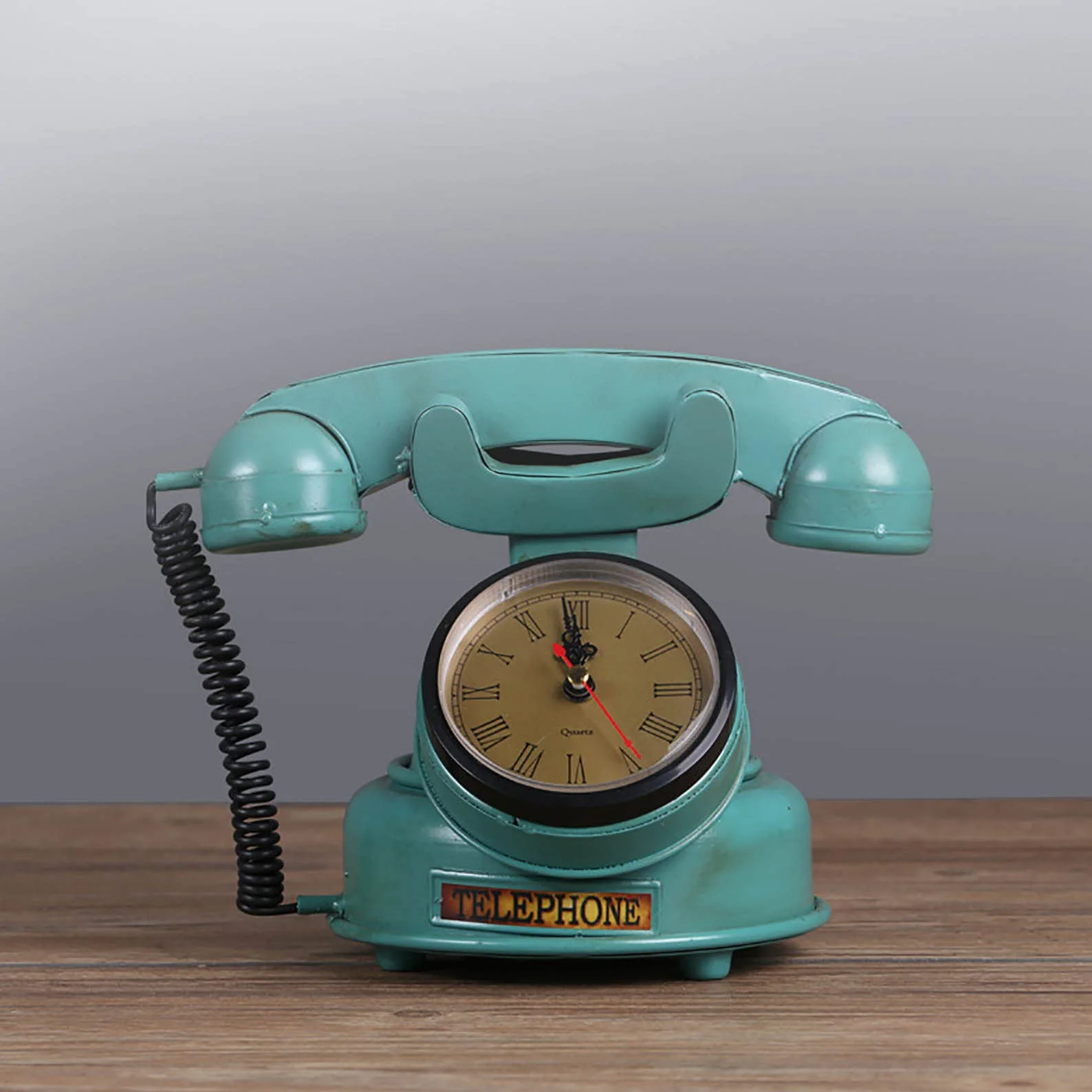 Telefon dekoracyjny w stylu retro, antyczny telefon stacjonarny z przyciskiem, wykończenie w kolorze zielonym z metalu