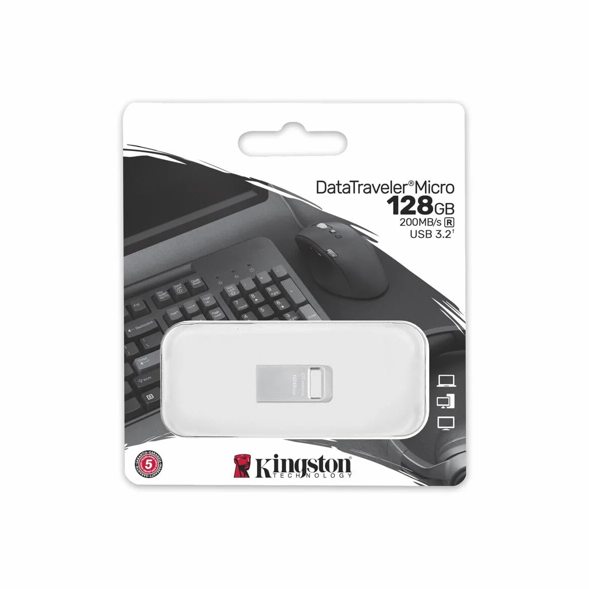 Kingston DataTraveler Micro USB Flash Drive 128 GB 200 MB/s Metal USB 3.2 Gen 1 - DTMC3G2/128GB