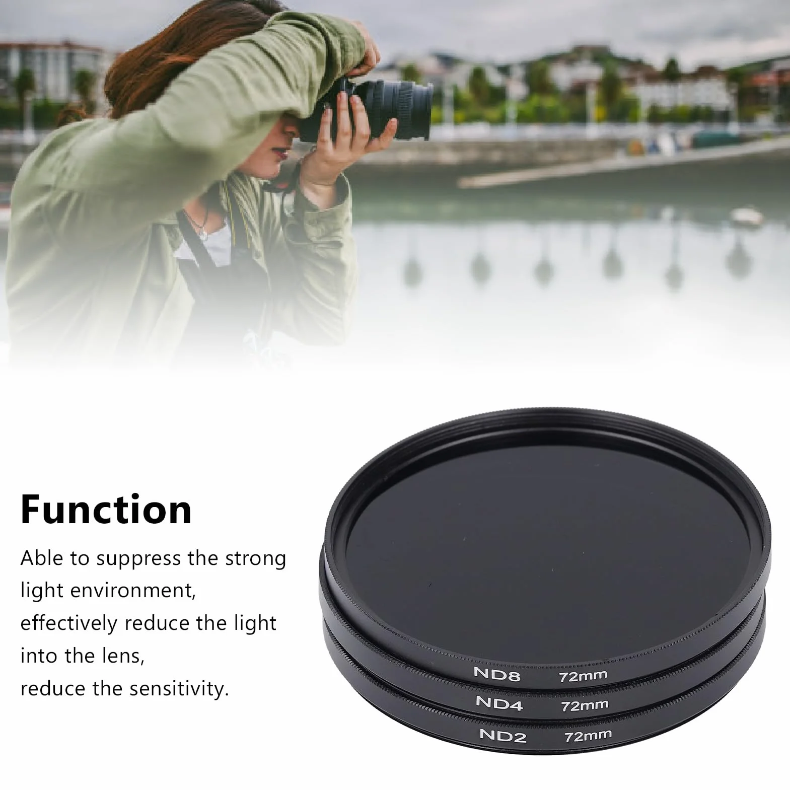 Zestaw Filtrów ND, z Filtrem ND2, Filtrem ND4 i Filtrem ND8 Wielowarstwowa Powłoka HD Zapobiegająca Prześwietleniu Filtr Obiektywu Aparatu do Akcesoriów Fotograficznych (72 mm)