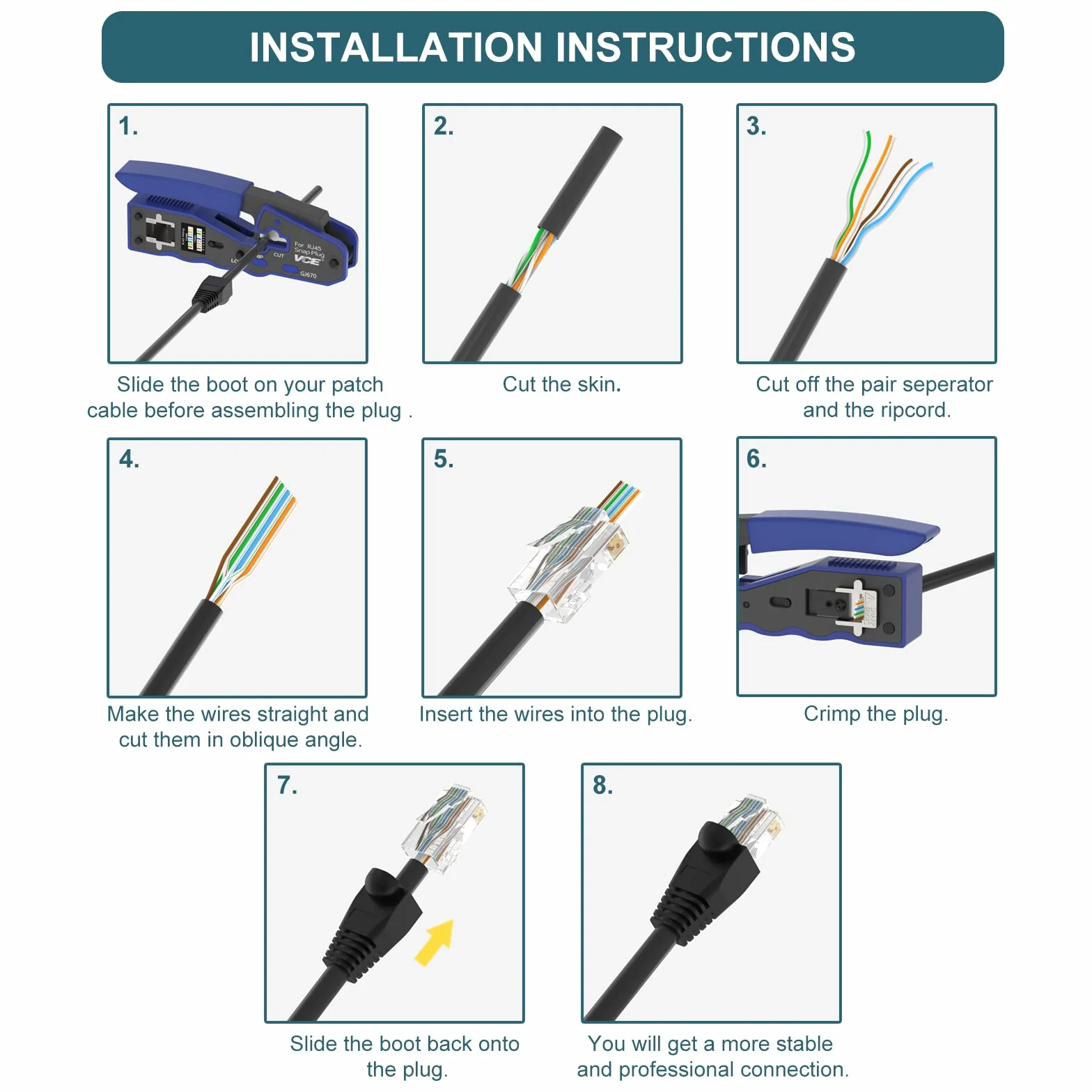 VCELINK 50 sztuk ochrona przed zagięciem do wtyczki RJ45 wtyczka zaciskowa Cat6 Cat5e Cat5