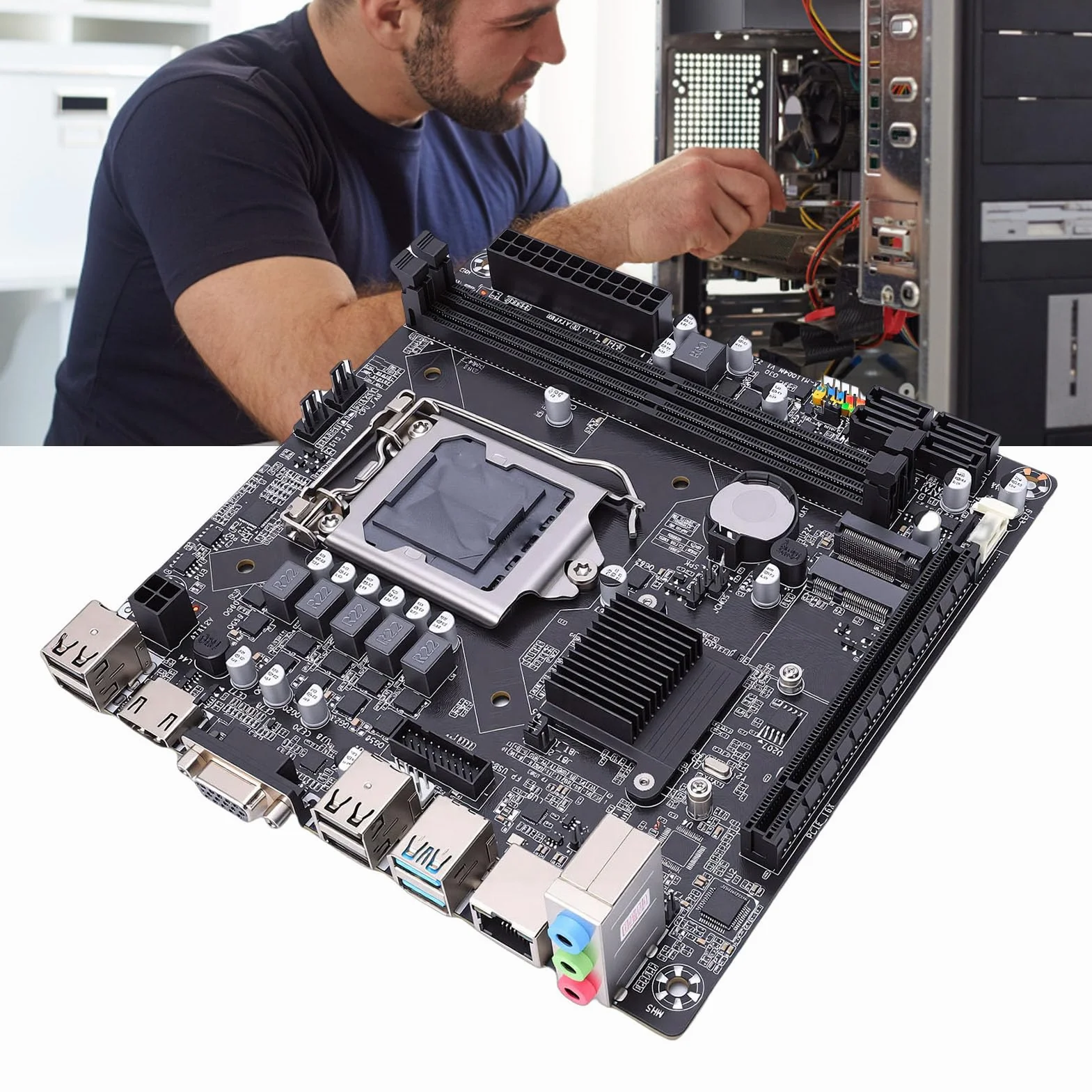 Sxhlseller Płyta główna do gier H110, płyta główna komputera LGA 1151 Mini ITX z DDR4 2133 2400 2666 MHz M.2 NVMe PCIe X16, do procesorów Core I7 I5 Pentium Celeron 6, 7 i 8