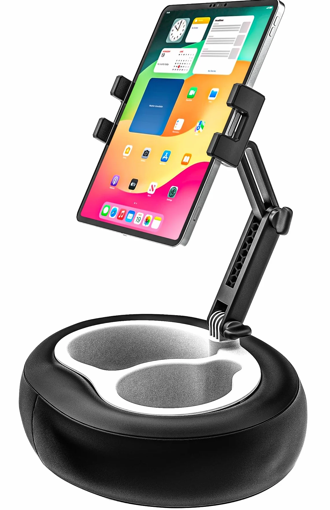 Podstawka na tablet, poduszka do łóżka, poduszka do łóżka, regulacja obrotu o 360°, dla iPada Pro, Air Mini, Kindle, Galaxy Tab, telefon, 4–13 cali (miękka skóra, czarny)