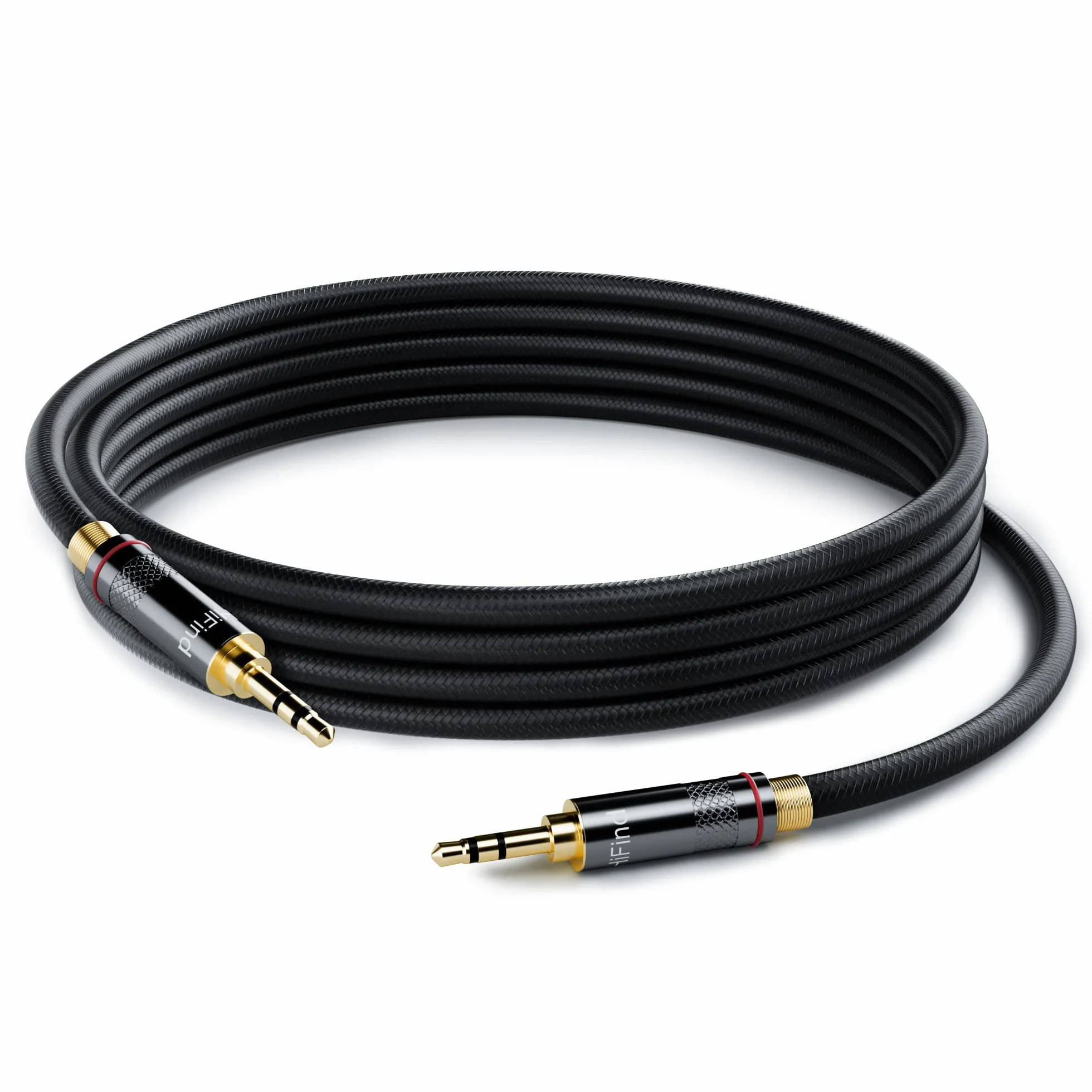 HiFind Kabel AUX 3,5 mm (prawdziwy dźwięk Hi-Fi, posrebrzany, miedziany, sprężynowy, ekranowany SR), pomocniczy kabel audio stereo, pleciony przewód AUX 3,5 mm do słuchawek, samochodu, domowego stereo
