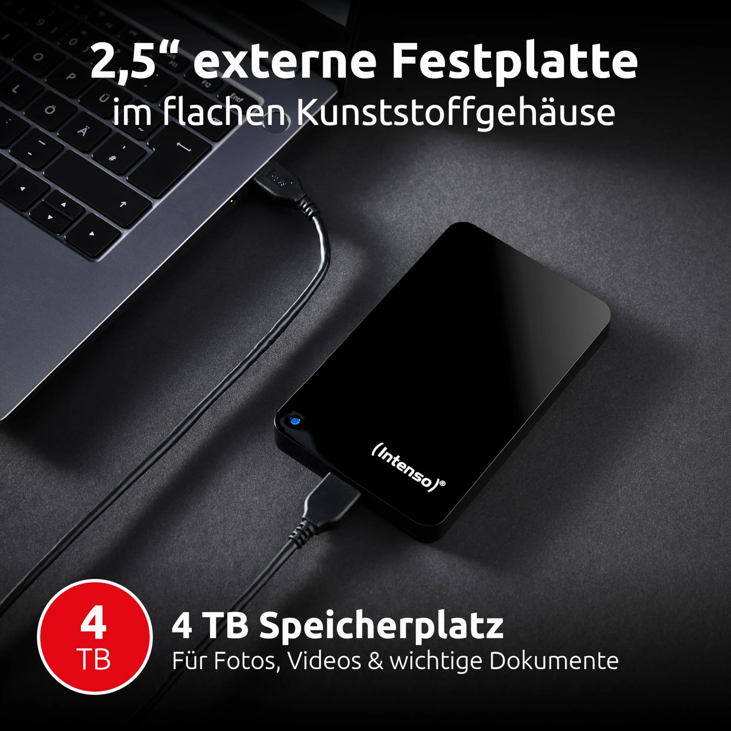 Intenso Memory Drive Portable Hard Drive 4 TB, przenośny zewnętrzny dysk twardy z torbą - 2,5 cala, 5400 obr./min, pamięć podręczna 8 MB, USB 3.0 czarny