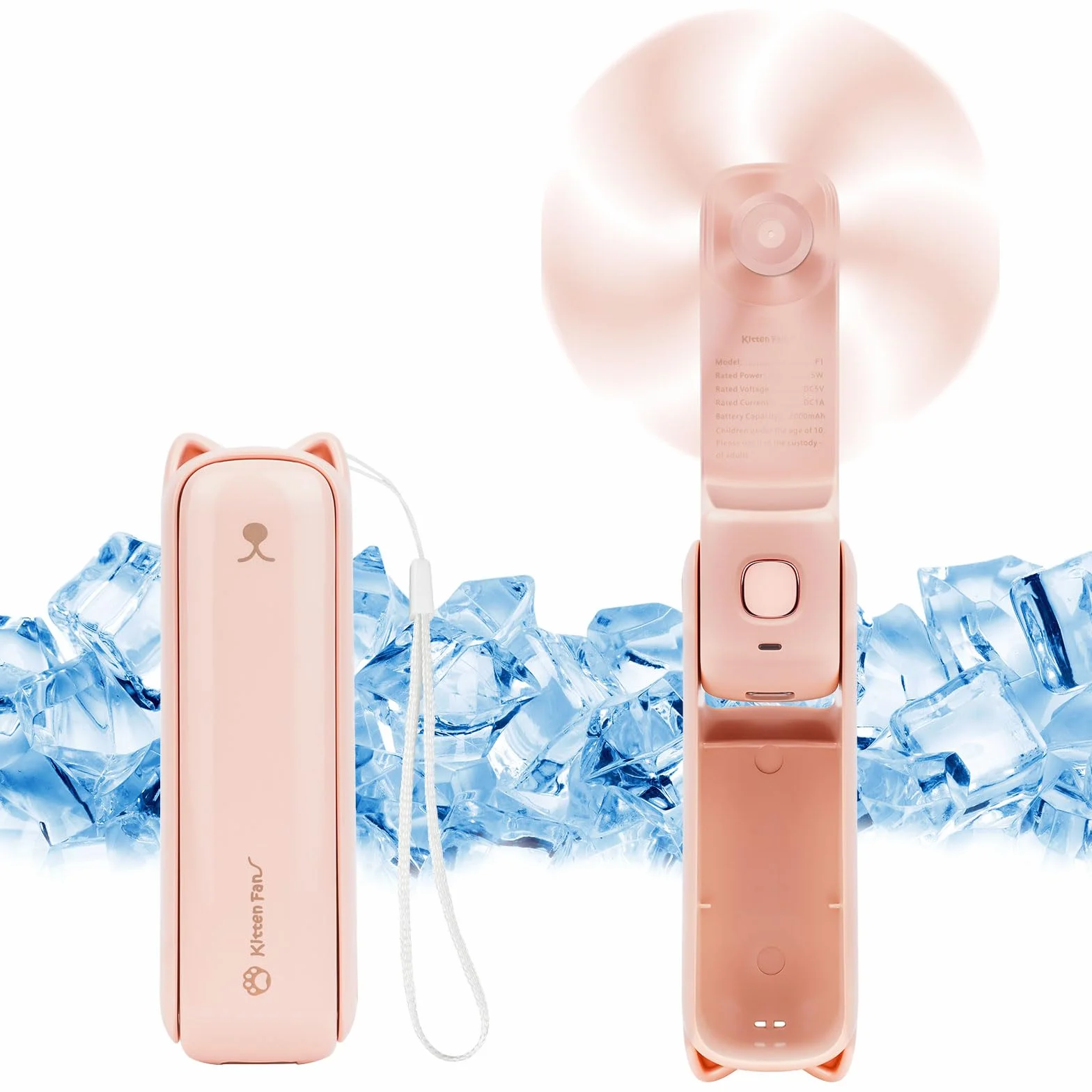 AUAUY Przenośny mini wentylator, wentylator ręczny 3 w 1, wentylator kieszonkowy ładowany przez USB, cichy mini wentylator z 3 prędkościami, z baterią zewnętrzną i latarką