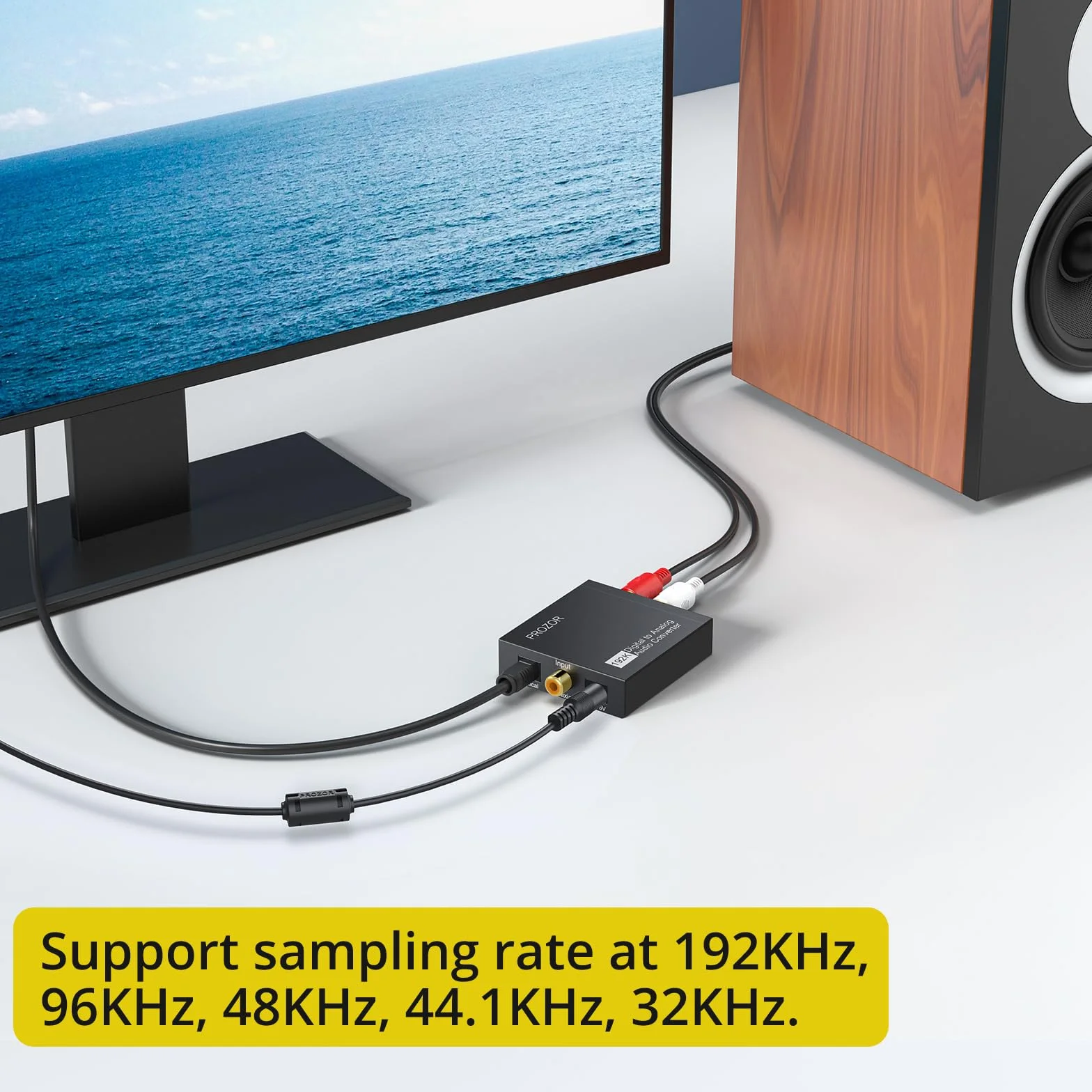 PROZOR DAC001 192 KHz Przetwornik DAC Cyfrowy SPDIF TOSLINK do Analogowego Stereo Audio R/L Czarny