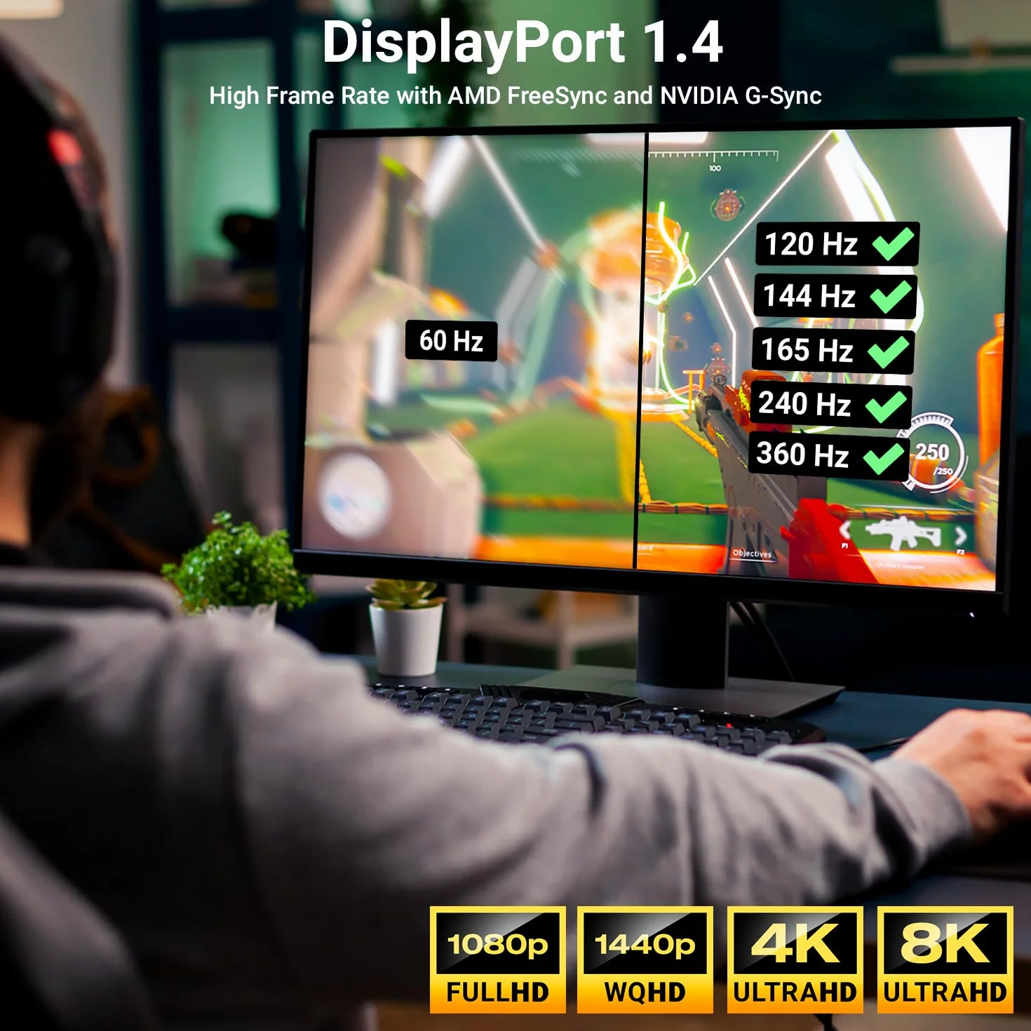 deleyCON 3,0m Kabel DisplayPort 8K 1.4 Czarny do Monitorów Gamingowych 360Hz HBR3 DSC HDR10