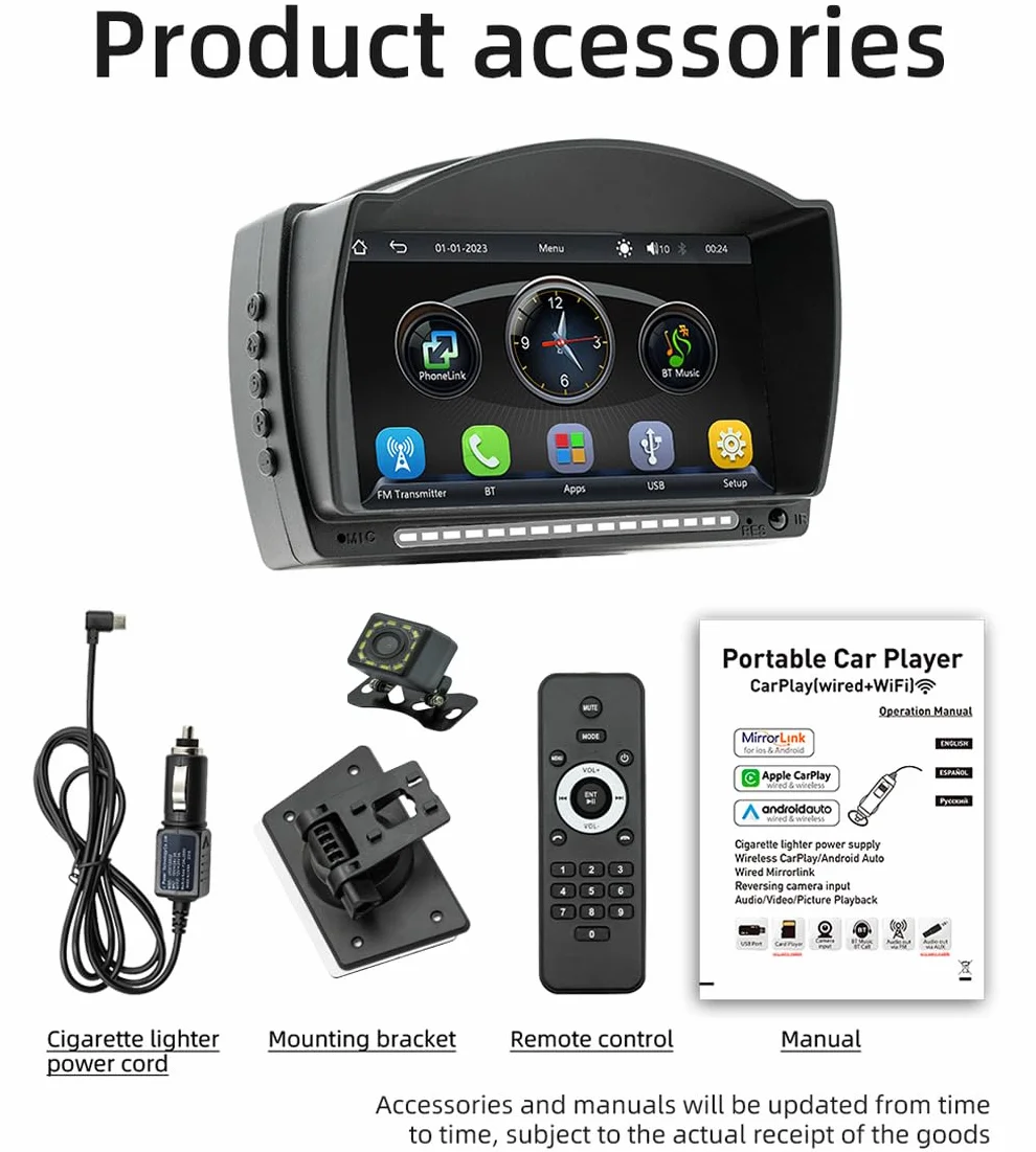 XRC TECH ekran dotykowy IPS o przekątnej 4,7 cala, przenośne radio samochodowe do bezprzewodowego Carplay, Android, automatyczny odtwarzacz multimedialny, Bluetooth, zestaw głośnomówiący, lustrzane