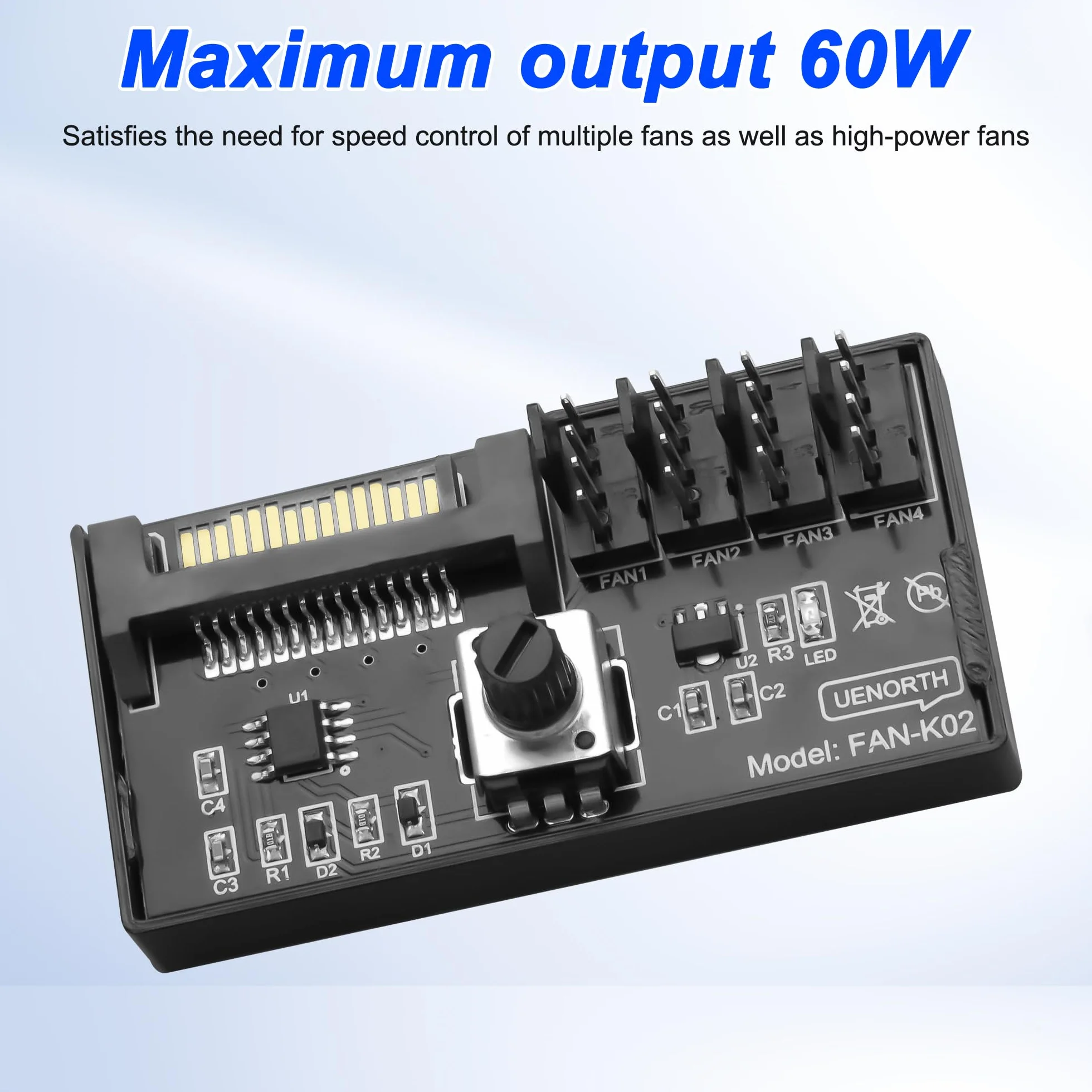 Regulator prędkości wentylatora 12V 4-pin PWM PC, adapter SATA dla 4 wentylatorów