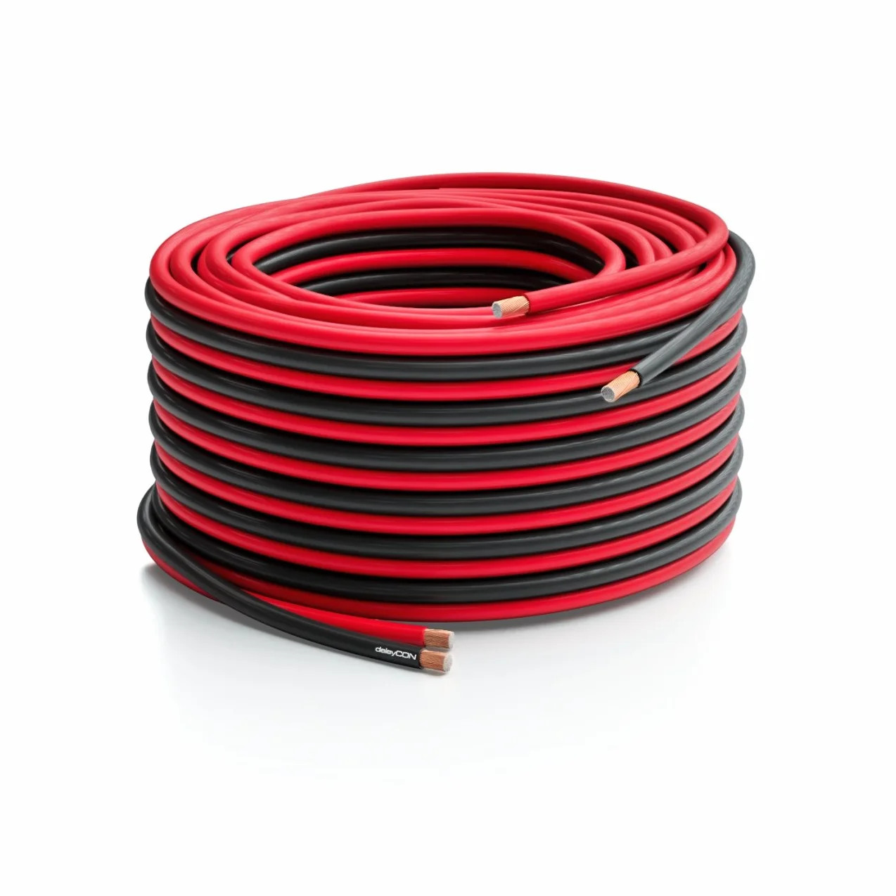 deleyCON 25m kabel głośnikowy box kabel 2x 1,5mm² aluminium powlekane miedzią oznaczenie polaryzacji CCA 2x48x0,20mm linka BauPVO/CPR - Czarny/czerwony