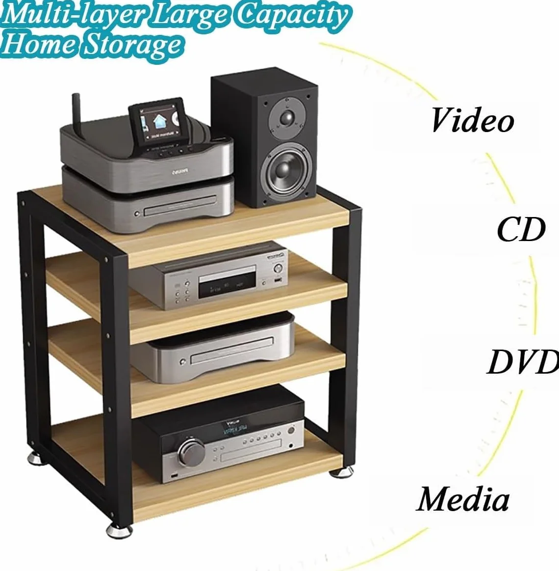 Mały stojak na amplituner stereo do domowego sprzętu audio, wielofunkcyjne centrum rozrywki Głośnik multimedialny Odtwarzacz wideo CD Gramofon Stojak meblowy, Szafka do przechowywania kompon