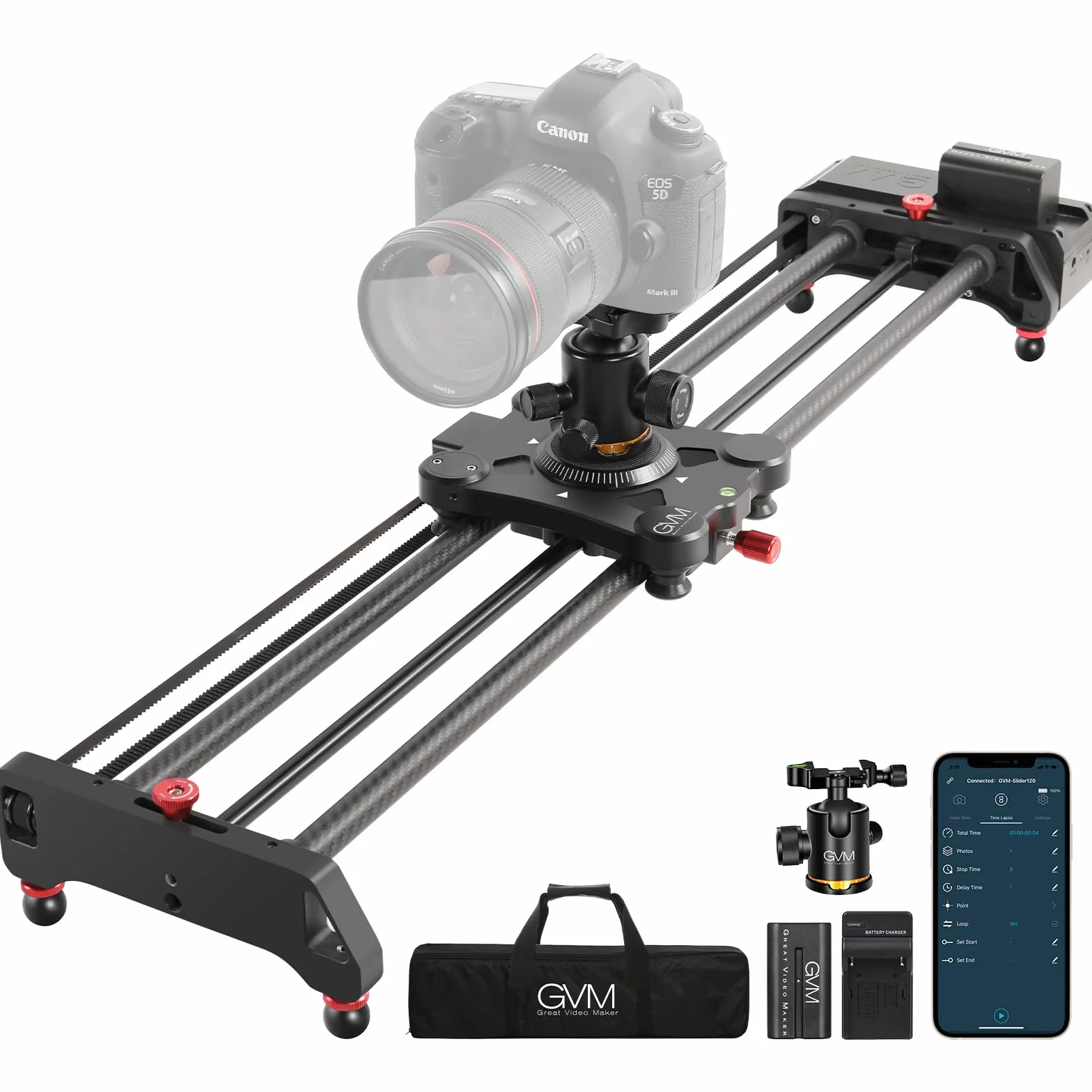 GVM 80 cm suwak kamery z napędem, szyna kamery ze sterowaniem aplikacją, stabilizator wideo z przyspieszonym śledzeniem i panoramicznym nagrywaniem wideo 120° do kręcenia filmów fotograficznych