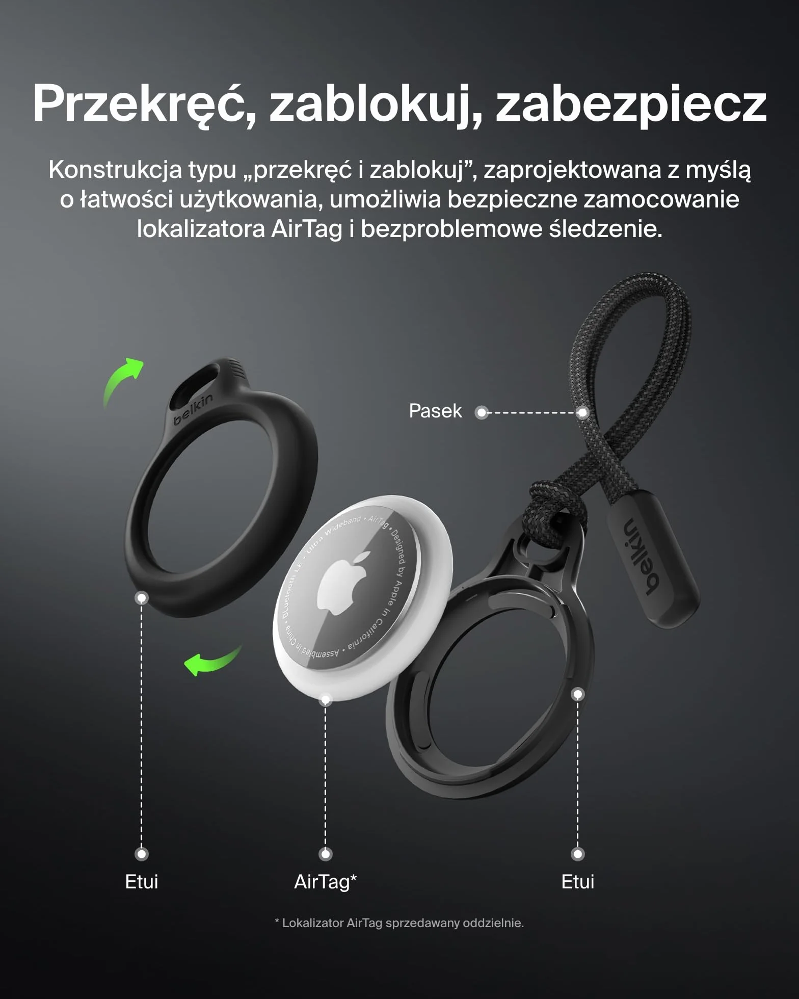 Belkin Airtag Etui, Czarny, 15,7 x 3,71 x 0,86 cm