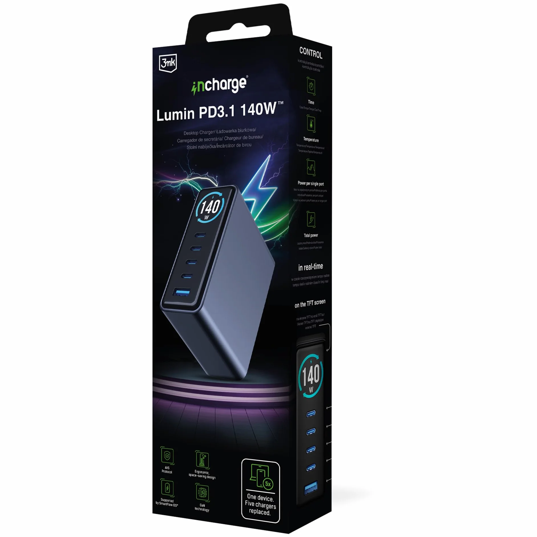 3mk InCharger Desktop Charger Lumin Stacja Ładująca 140W Czarny