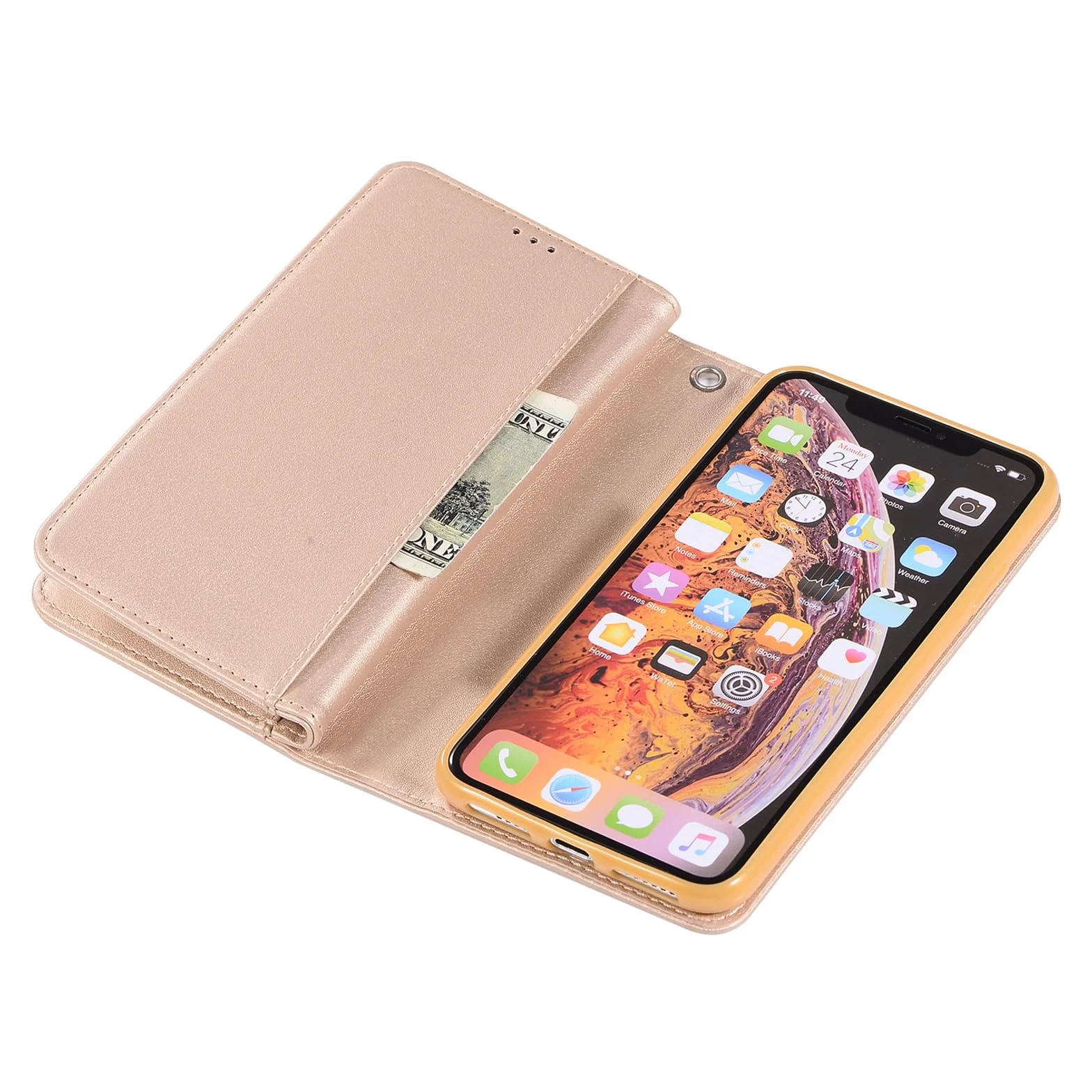 Błyszczące etui do iPhone 16 Pro Max / 16 Pro / 16 Plus/16, portmonetka na telefon komórkowy, klapka, skórzane etui z dużą przegródką na karty, złote, 16