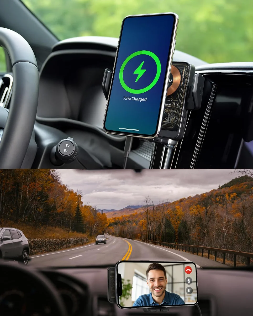 Bezprzewodowa ładowarka samochodowa 15 W | MagSafe magnetyczny uchwyt z automatycznym zaciskaniem ramion | Mocowanie deski rozdzielczej/dyszy/przedniej szyby | kompatybilny iPhone - Samsung - Huawei |