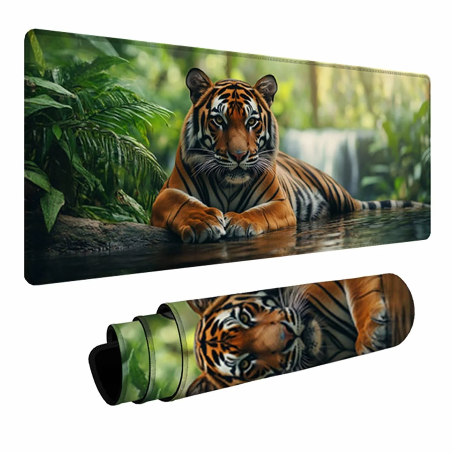 Podkładka pod mysz tygrysa 163 x 81 cm, podkładka pod mysz do gier, podkładka na biurko z antypoślizgową gumową podstawą, akcesoria do gier, podkładka pod mysz z przeszytą krawędzią, akcesoria biurowe