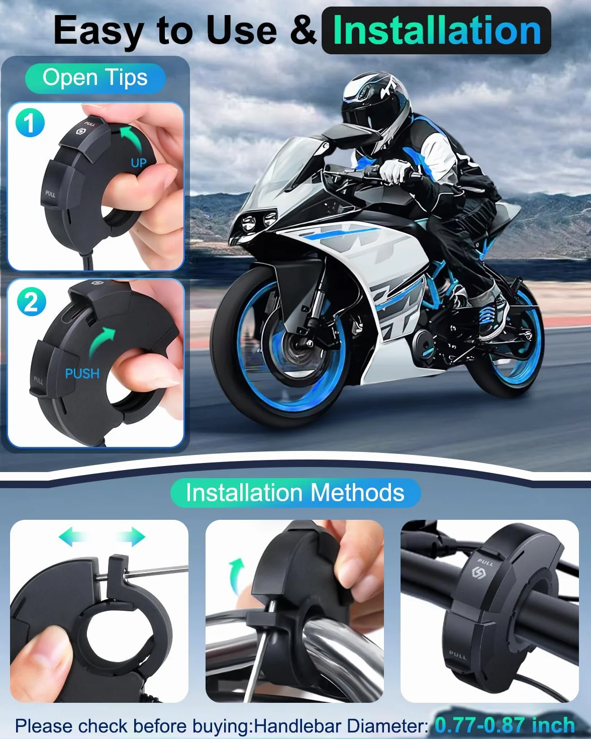 Okrągła konstrukcja motocyklowa ładowarka USB, 30 W typ C PD i 18 W QC3.0 USB-A porty ładowarki do telefonu motocyklowego, 12 V-24 V SAE do portu USB do wszystkich telefonów, GPS