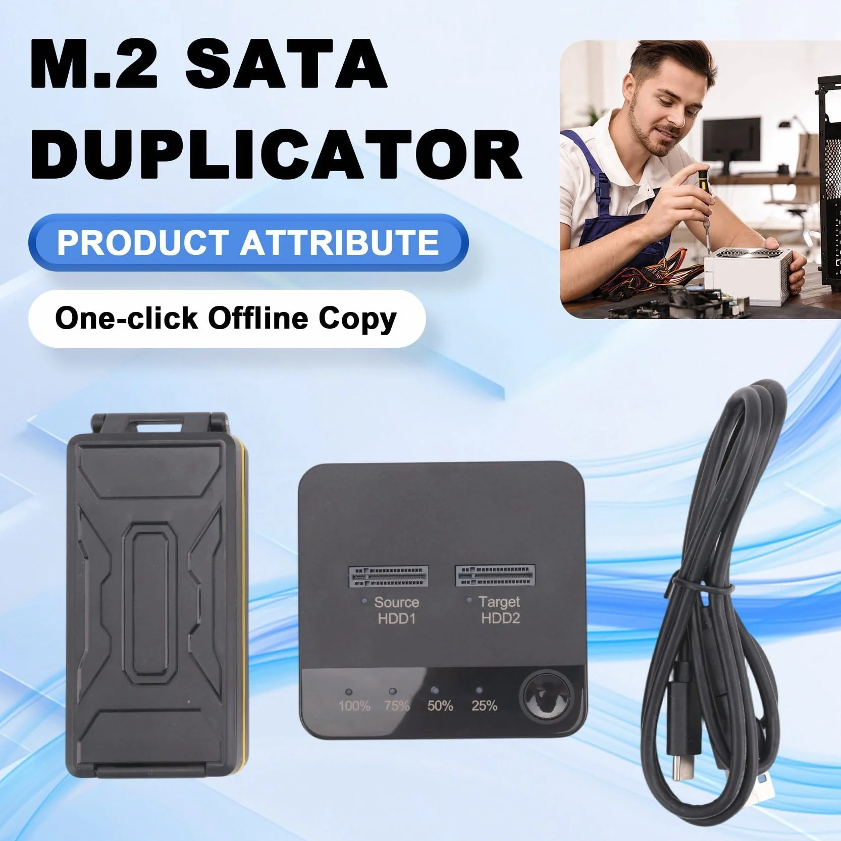 2X M.2 Duplicator M.2 Dual Bay SSD Obudowa Zewnętrzna Stacja Dokująca do Dysku Twardego z Klonem dla M2 HDD SSD Reader