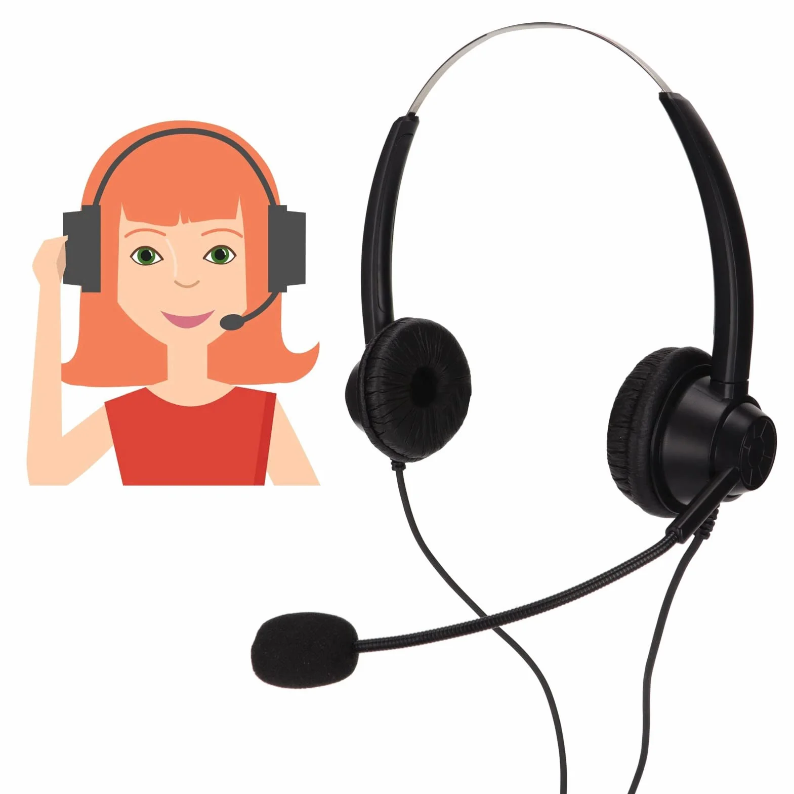 Zestaw słuchawkowy H360D-2.5 do call center, przewodowe stereo z mikrofonem HD, biznesowy, wtyczka 2,5 mm, czarny