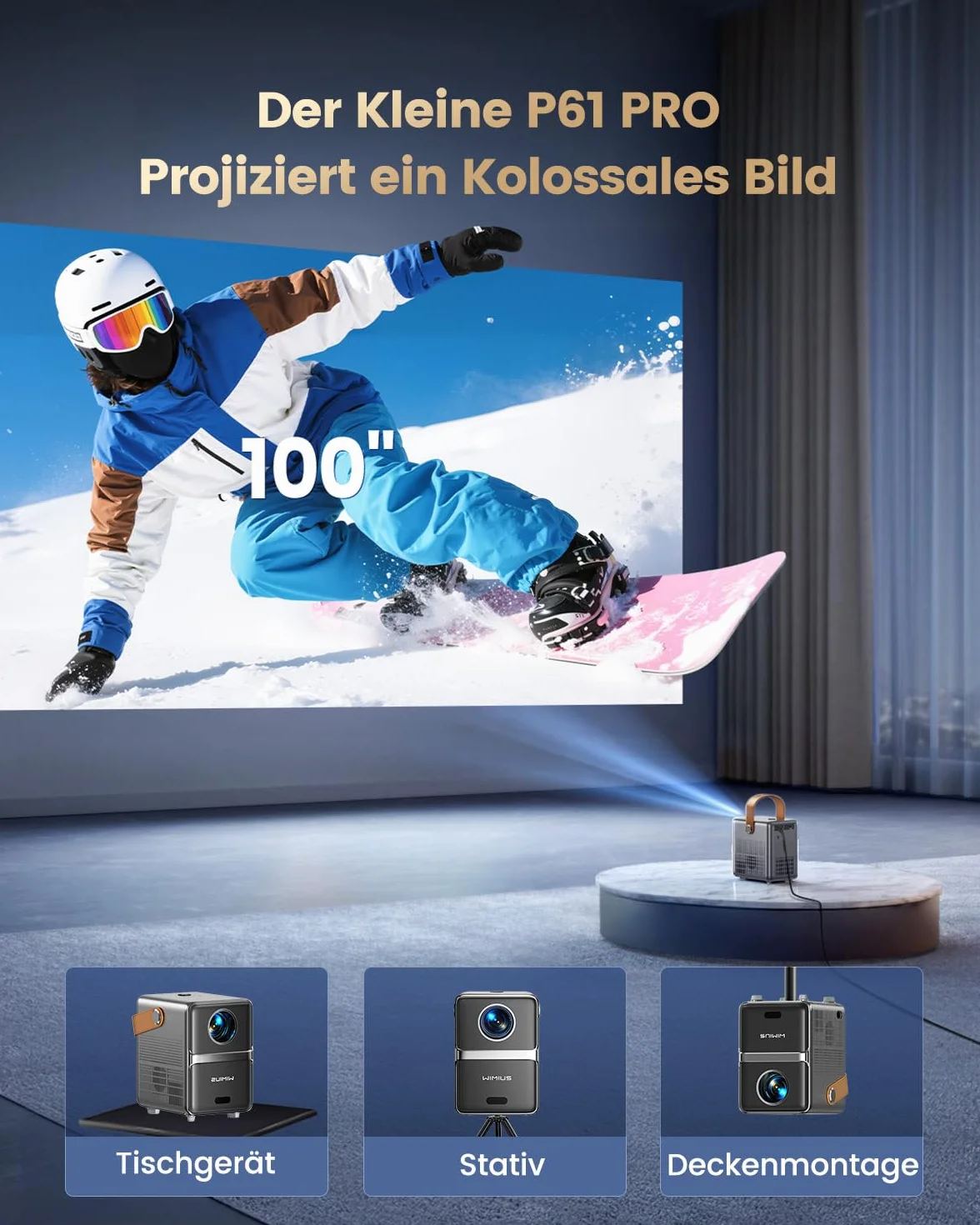 Mini projektor 4K [Netflix Official|Dolby Audio] inteligentny projektor z WiFi6 2-drożny Bluetooth Full HD 1080p, elektryczna ostrość, pionowa korekcja trapezu, projektor z krótką odległością
