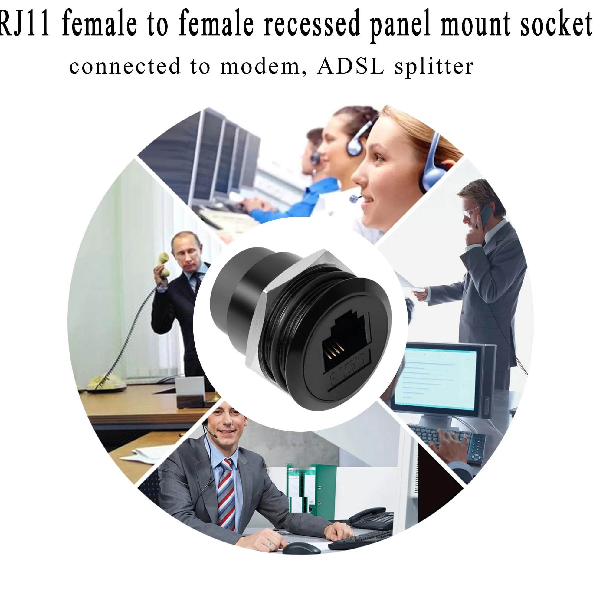 QIANRENON RJ11 Wpuszczany Gwintowany Montaż Telefoniczny Stały Adapter Linia CAT3 RJ11 6P4C Żeński do Żeńskiego panelu Montaż Okrągłe Złącze, Telefoniczne Złącze, Modem