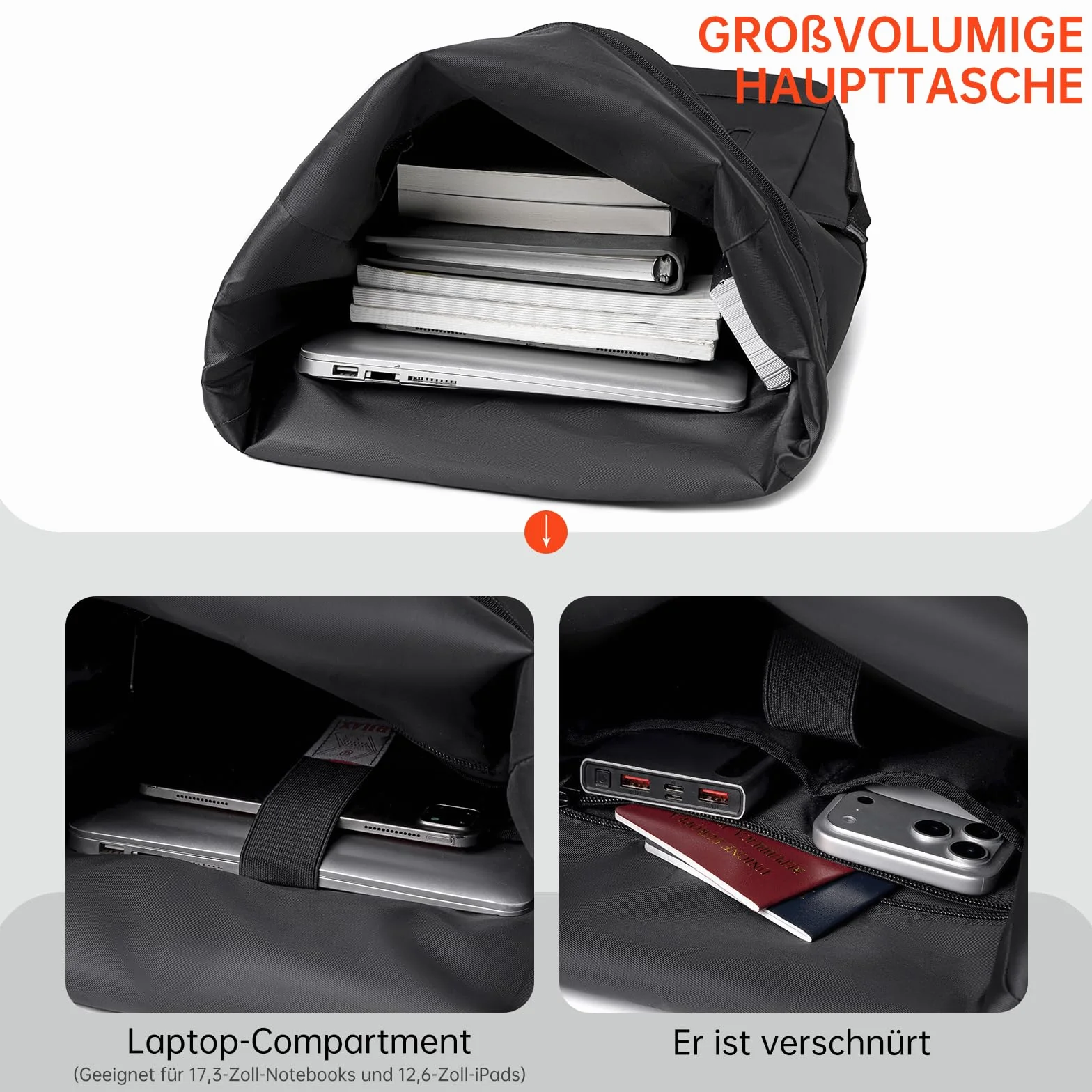 Rolltop plecak dla mężczyzn i kobiet, duży plecak na laptopa, wodoszczelny, z kieszenią na komputer, 16", plecak szkolny, plecak podróżny, bagaż podręczny, samolot, do pracy, na podróż