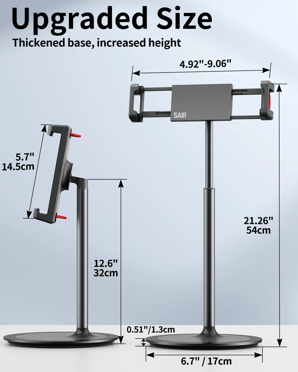 SAIJI Stojak na tablet, regulowany stojak na telefon, obracany o 360 stopni, podstawka ze stopu aluminium, stacja dokująca do telefonu z ekranem 11.9 cm-32.8 cm (czarny)