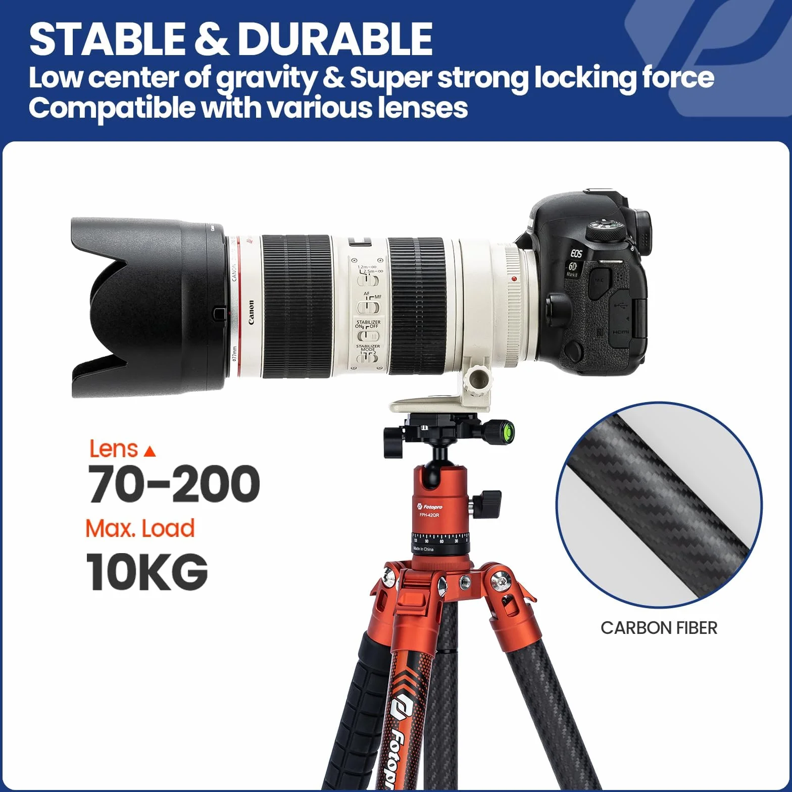 Fotopro 163 cm statyw do kamery z włókna węglowego z kulą monopodu 360 1/4 płyta szybkiego uwalniania, lekki statyw podróżny do aparatu, maksymalne obciążenie 12 kg X Aircross 3 pomarańczowy