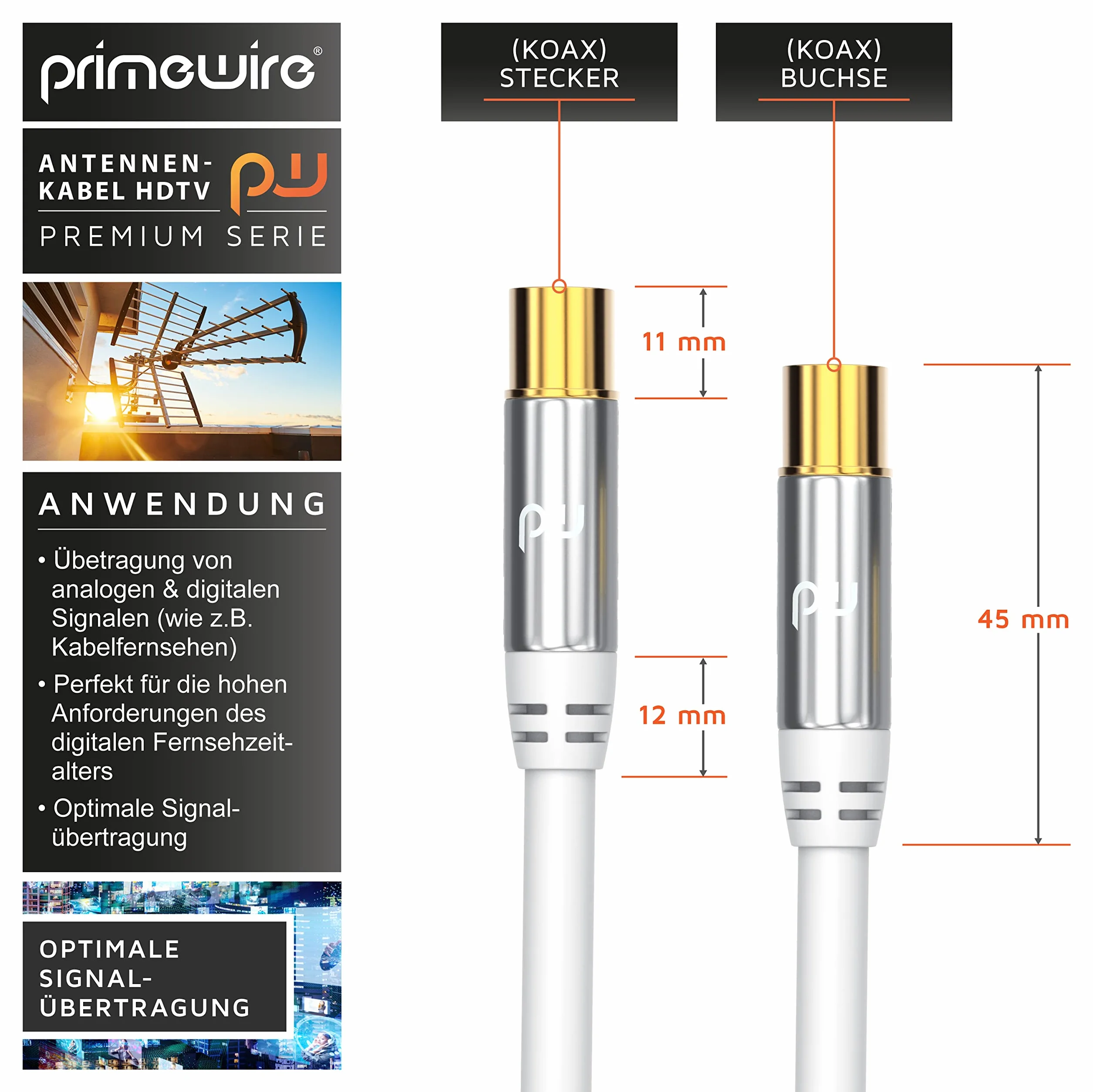 CSL kabel antenowy 3 m 8K 4K HDTV 135dB 75 omów - Premium kabel koncentryczny - FullHD 4k UHD - wtyczka koncentryczna > złącze koncentryczne - DVB-T i DVB-T2 DVB-C DVB-S2 DAB - wymiar ekranowania