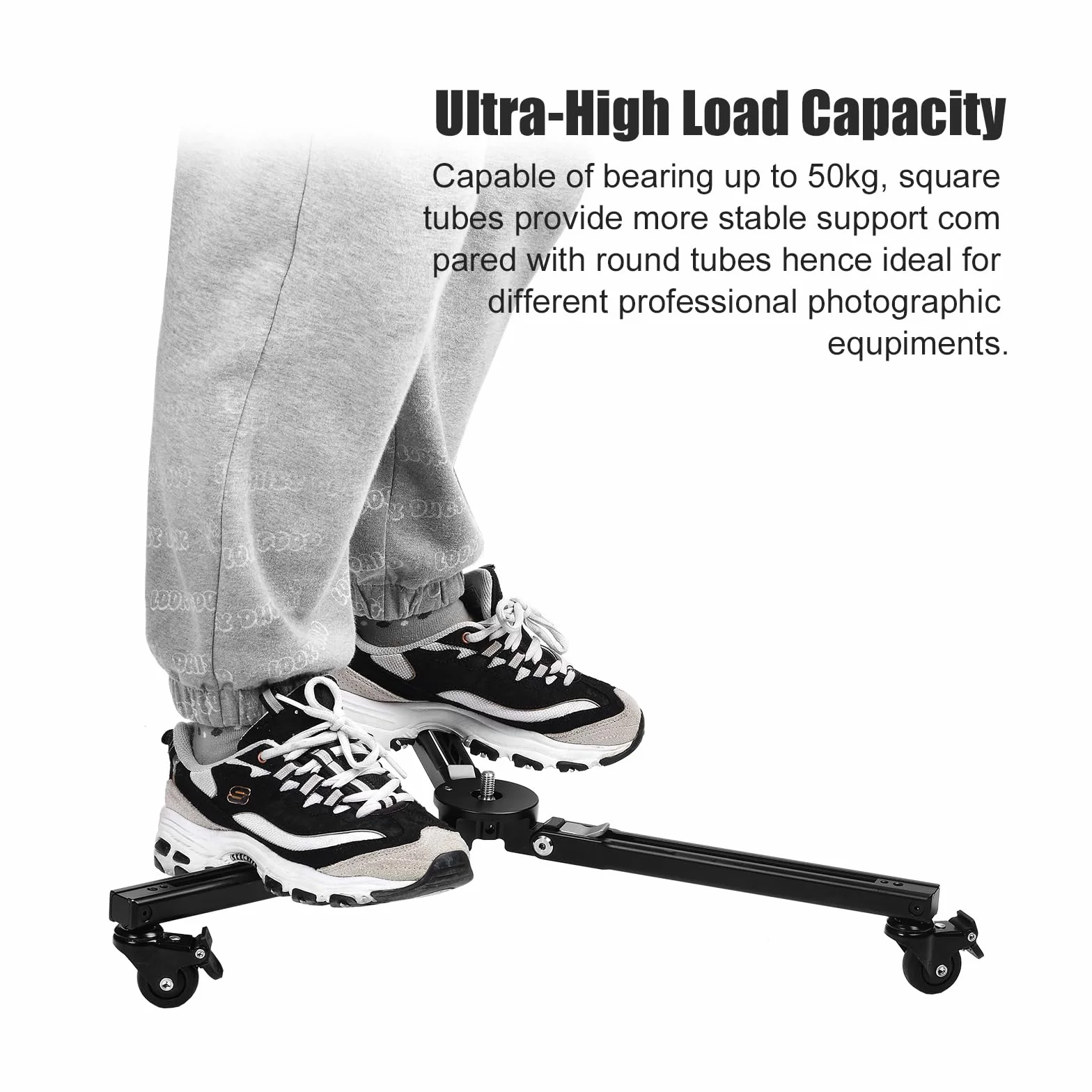 SUNWAYFOTO T1A20R Monopod Dolly, Heavy Duty Rolling Stand, 110lbs (50 kg) pojemność, gumowe koła fotograficzne, statyw z kółkami do fotografii akcji
