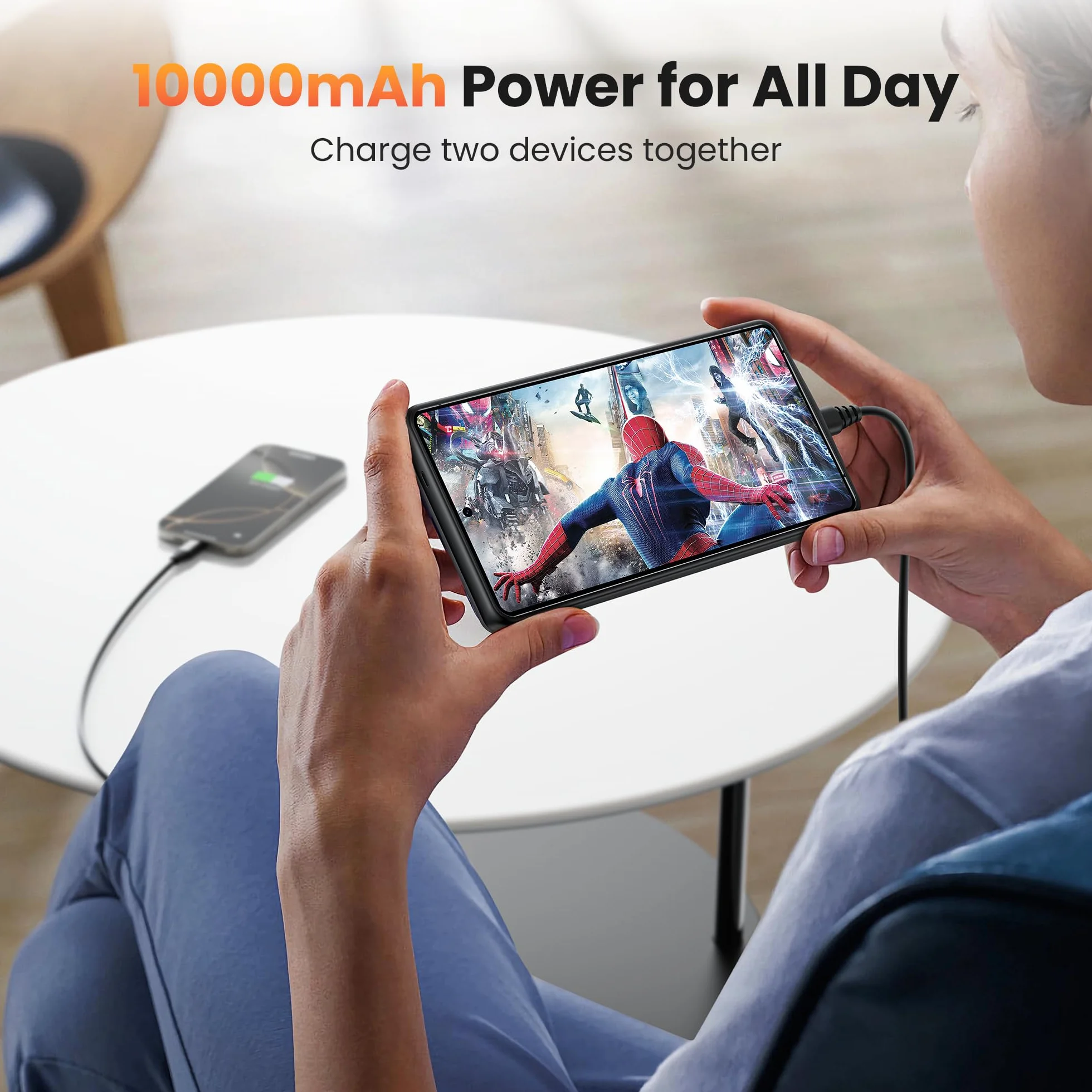 Etui na baterie do Samsung Galaxy S25 Ultra (15000 mAh), szybka ładowarka GaN, przenośna ładowarka Powerbank, bezprzewodowa ładowarka zapasowa z kablem USB-C 20 W (17.5 cm), czarne