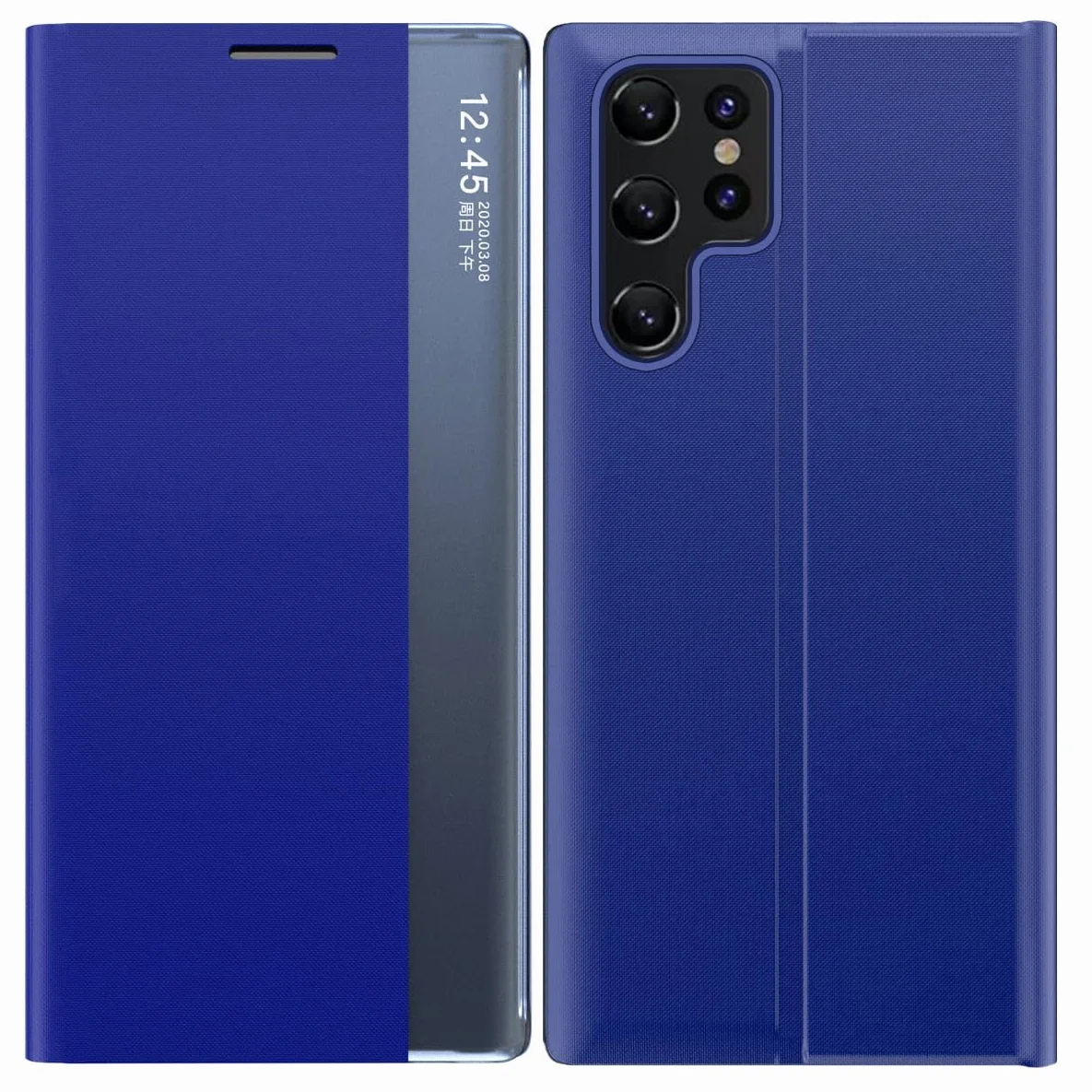 Etui do Samsung Galaxy S24 Ultra/S24 Plus/S24, etui ochronne z klapką magnetyczną, skórzane etui na telefon komórkowy z przezroczystym okienkiem z funkcją stojaka, czarne, S24 Ultra