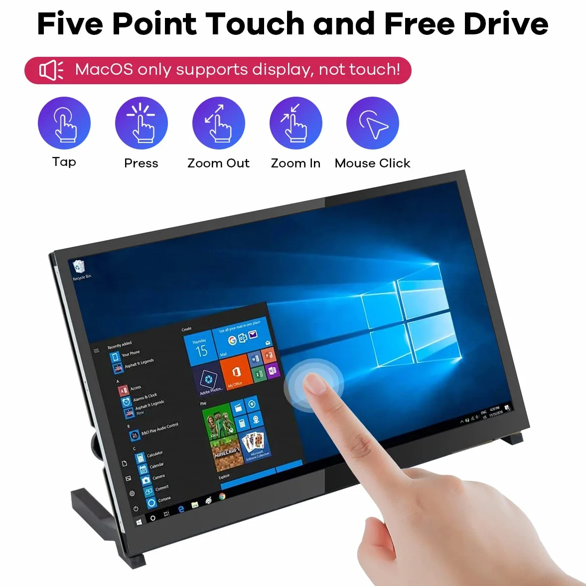Hosyond 10,1-calowy pojemnościowy ekran dotykowy IPS LCD wyświetlacz HDMI przenośny monitor 1024 x 600 wbudowane podwójne głośniki do Raspberry Pi 4 3 2 Zero B+ Model B Xbox PS4 Windows 7/8/10