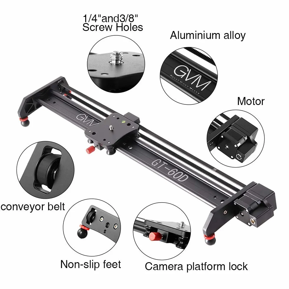 GVM Slider do aparatu, 60 cm, ze stopu aluminium, do lustrzanek cyfrowych, fotografii, wideo, produkcji filmowej