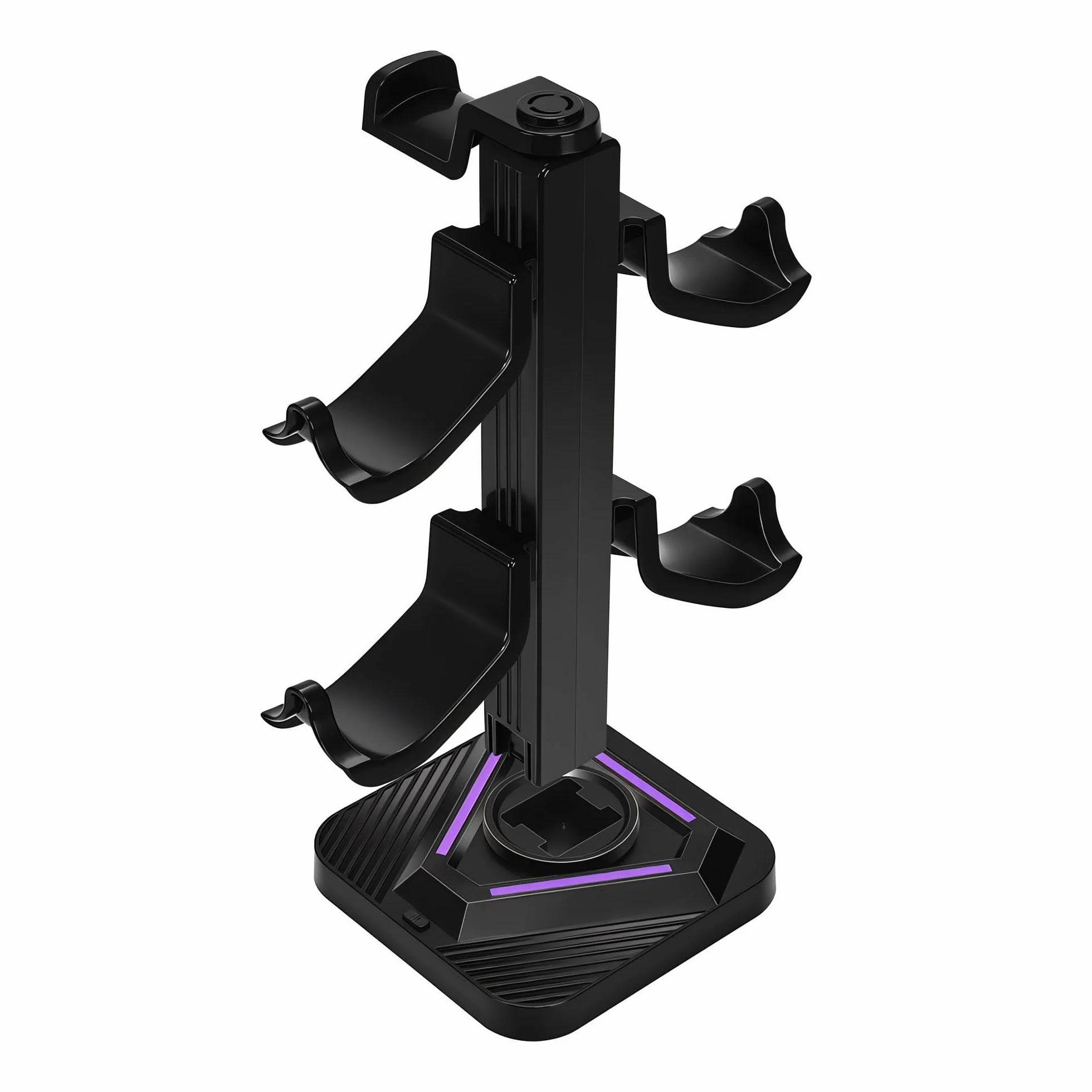 Stojak na słuchawki i kontroler, stojak na słuchawki do gier z 3 portami koncentratora USB i portem typu C (ładowanie - transfer danych), 8 trybów oświetlenia RGB, 5 odłączanych haczyków.