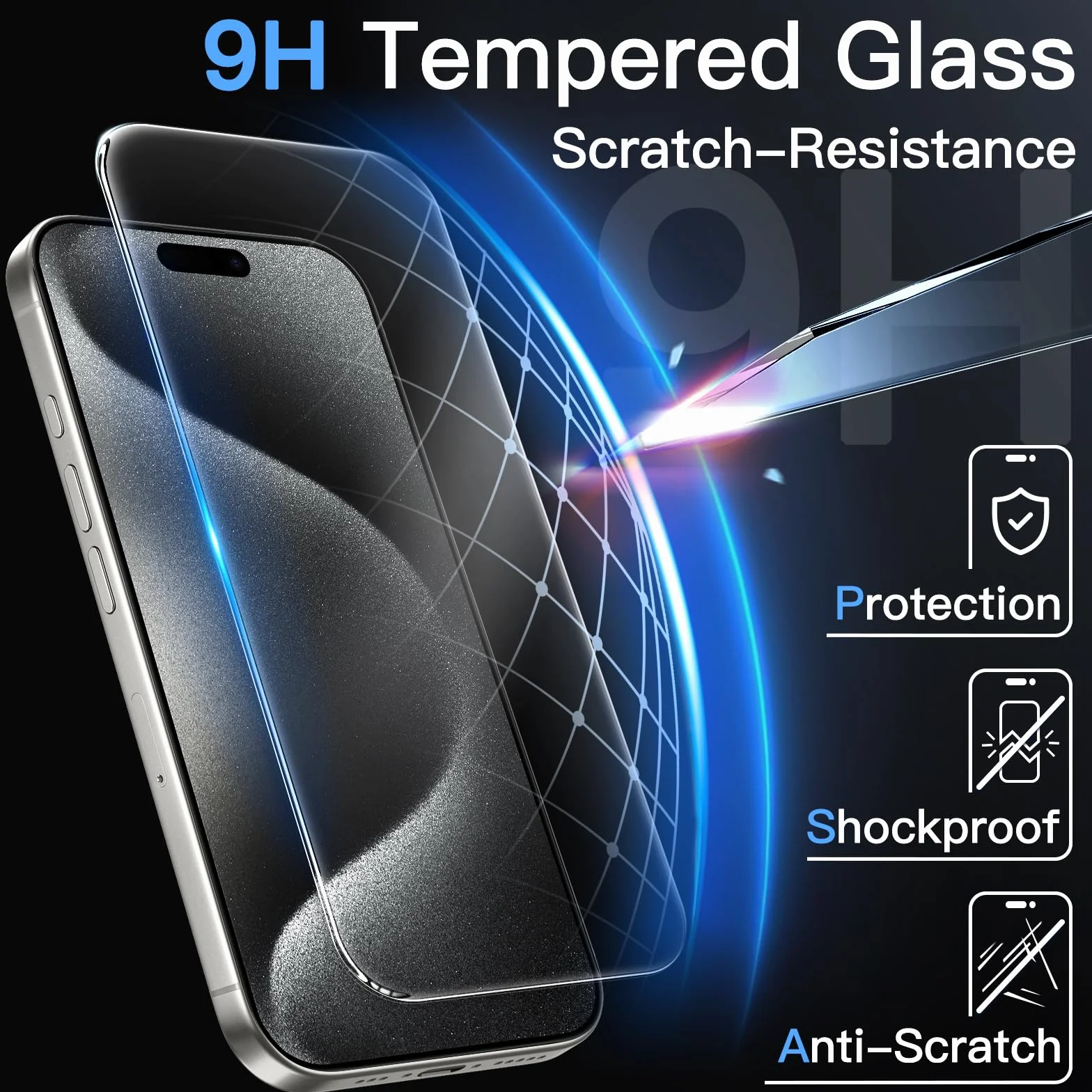 JETech Ochraniacz Ekranu dla iPhone 15 Pro 6,1 Cala, Jednym Kroku Łatwa Instalacja z Auto-Wyrównywaniem Pudełko bez Bąbelków, 9H Szkło Hartowane Film, HD Przejaśniać, 3 Sztuki