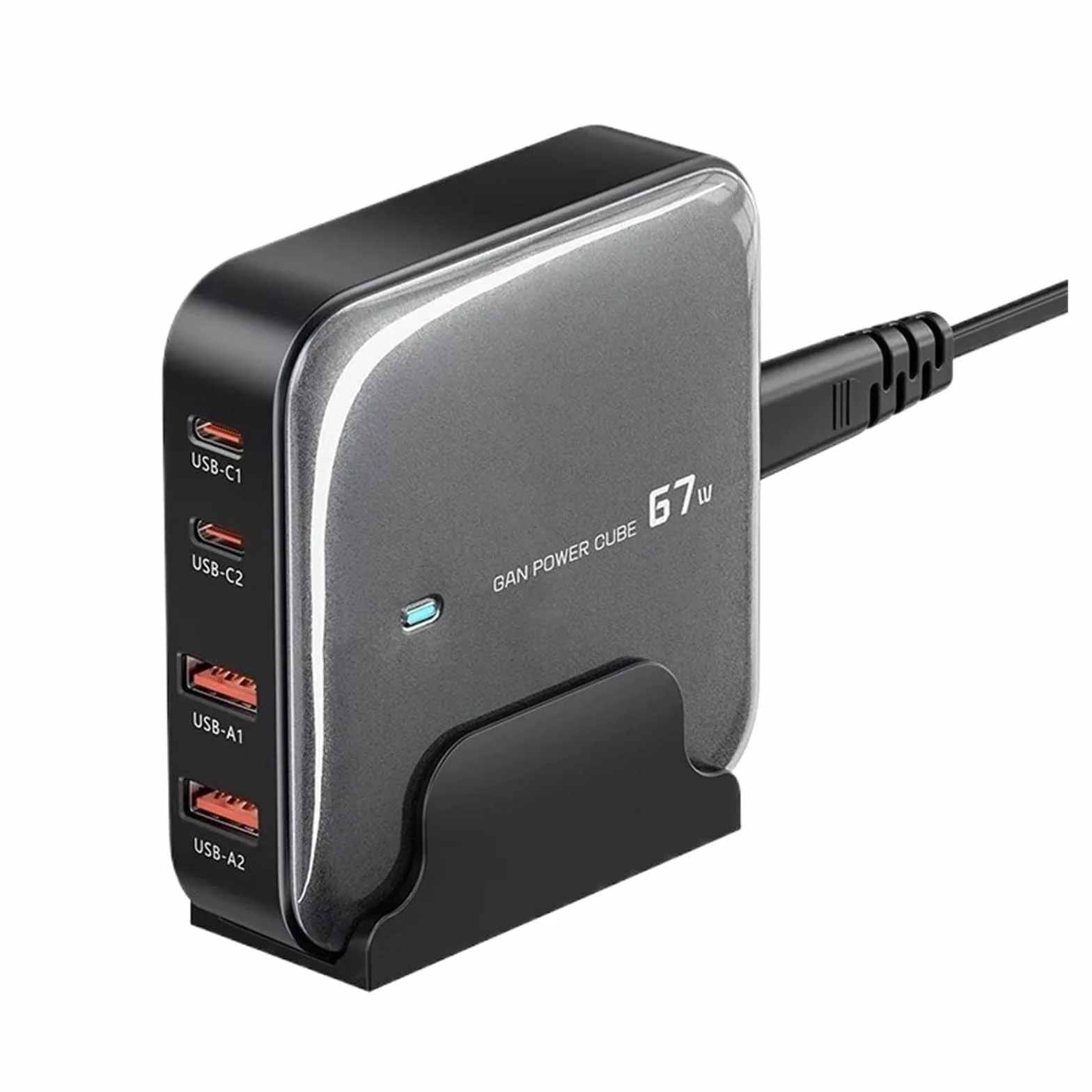 Ładowarka Stacja ładująca Wieloportowa USB 67 W Stacjonarna Typ C PD QC Szybkie ładowanie MożLiwość Szybkiego łAdowania(Black)