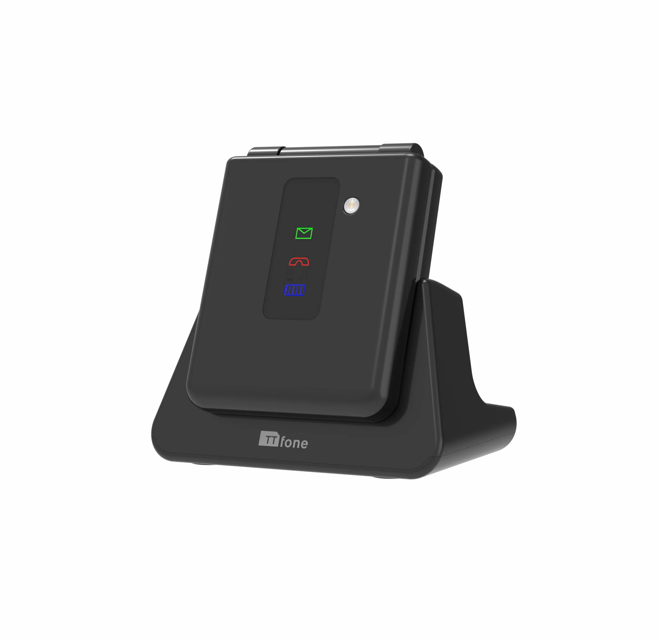 TTfone TT660 Telefon komórkowy z klapką dla seniorów - składana konstrukcja, duże przyciski, pomoc w nagłych wypadkach, długa żywotność baterii - Pay As You Go (O2 PAYG, czarny, z ładowarką dokującą)