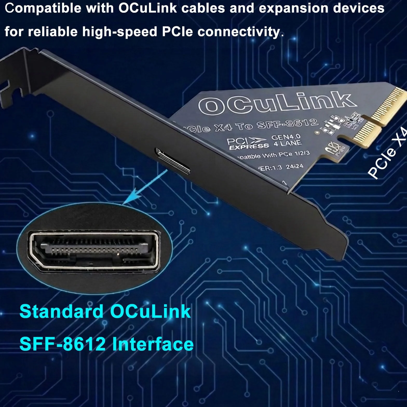 Adapter PCIe 4.0 x4 na OCuLink, SFF-8612 64 Gb/s karta rozszerzeń PCI Express Gen4 do stacji dokującej eGPU, U.2 NVMe SSD, mini PC i pamięci masowej serwera NAS