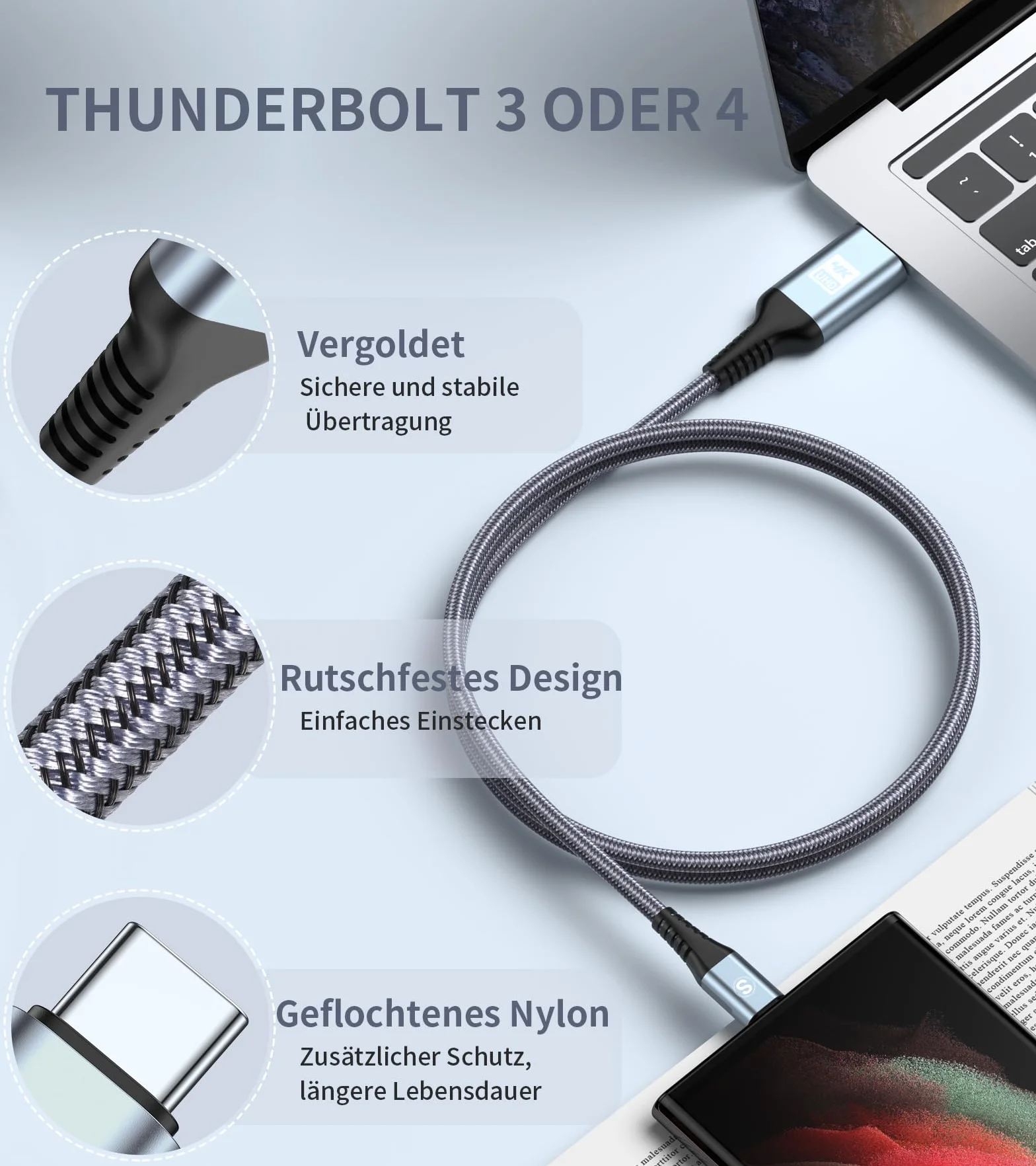 Sweguard Kabla USB C do HDMI 4K, 6m Kabel USB typ C do HDMII 4K@UHD, Thunderbolt 3/4, kompatybilny z iPhone 17 16 15 Pro Max, Galaxy S26 S25 S24 S23 do S8, MacBook Pro/Air, iMac, iPad, Surface