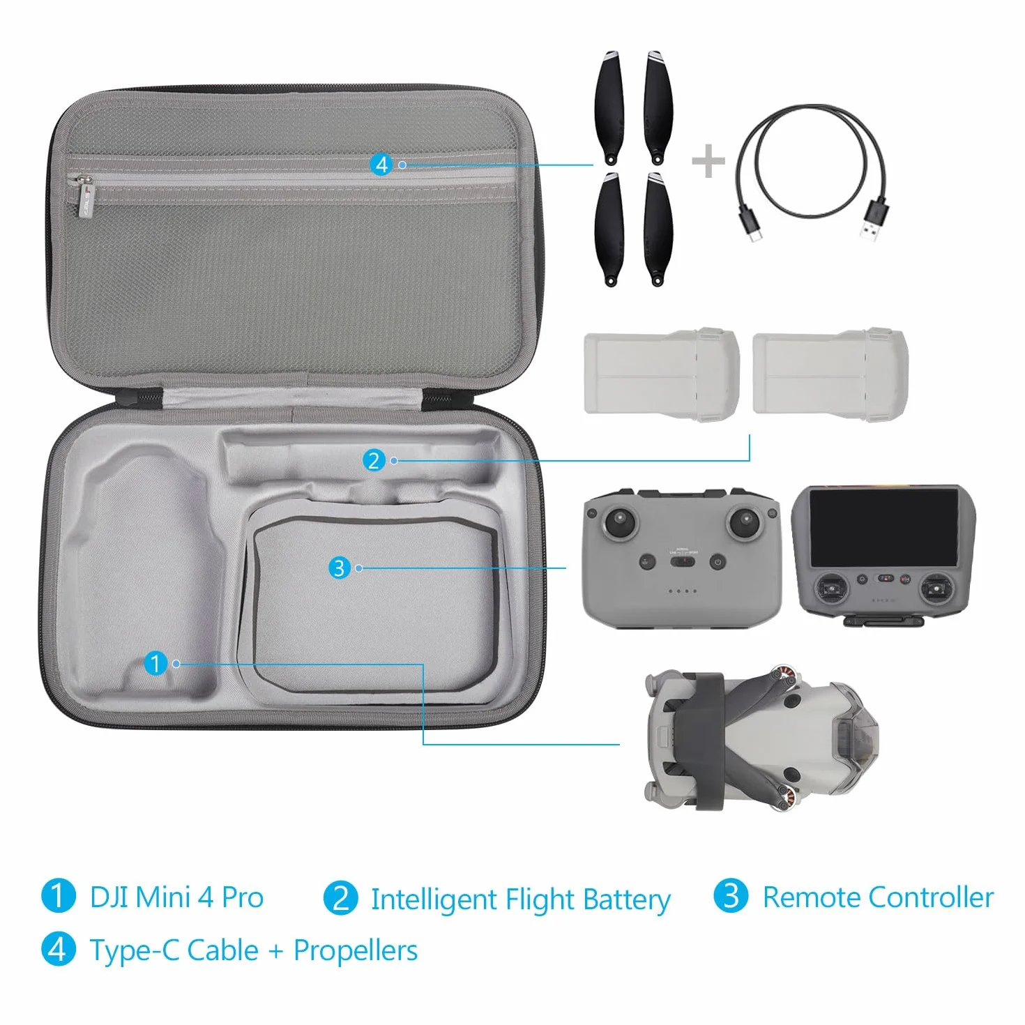 JSVER DJI Mini 4 Pro Case - Carrying Bag for Mini 3 and Drone Combo With Accessories - Black
