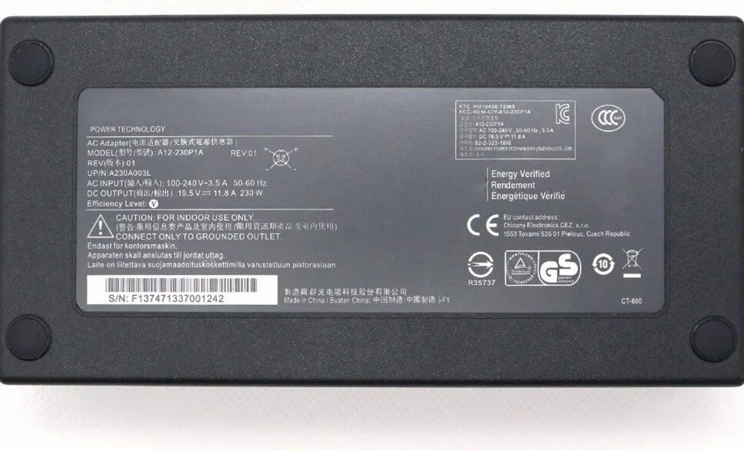 230 W 4-pinowy adapter A12-230P1A A230A003L ADP-230EB T AC ładowarka do laptopa kompatybilna z MSI Trident 3 7RA-084US VR7RD B906 8906 GT83VR VR7RC-020US Gaming ADP-230NADP-EBT (19,5 V 11,8 A)